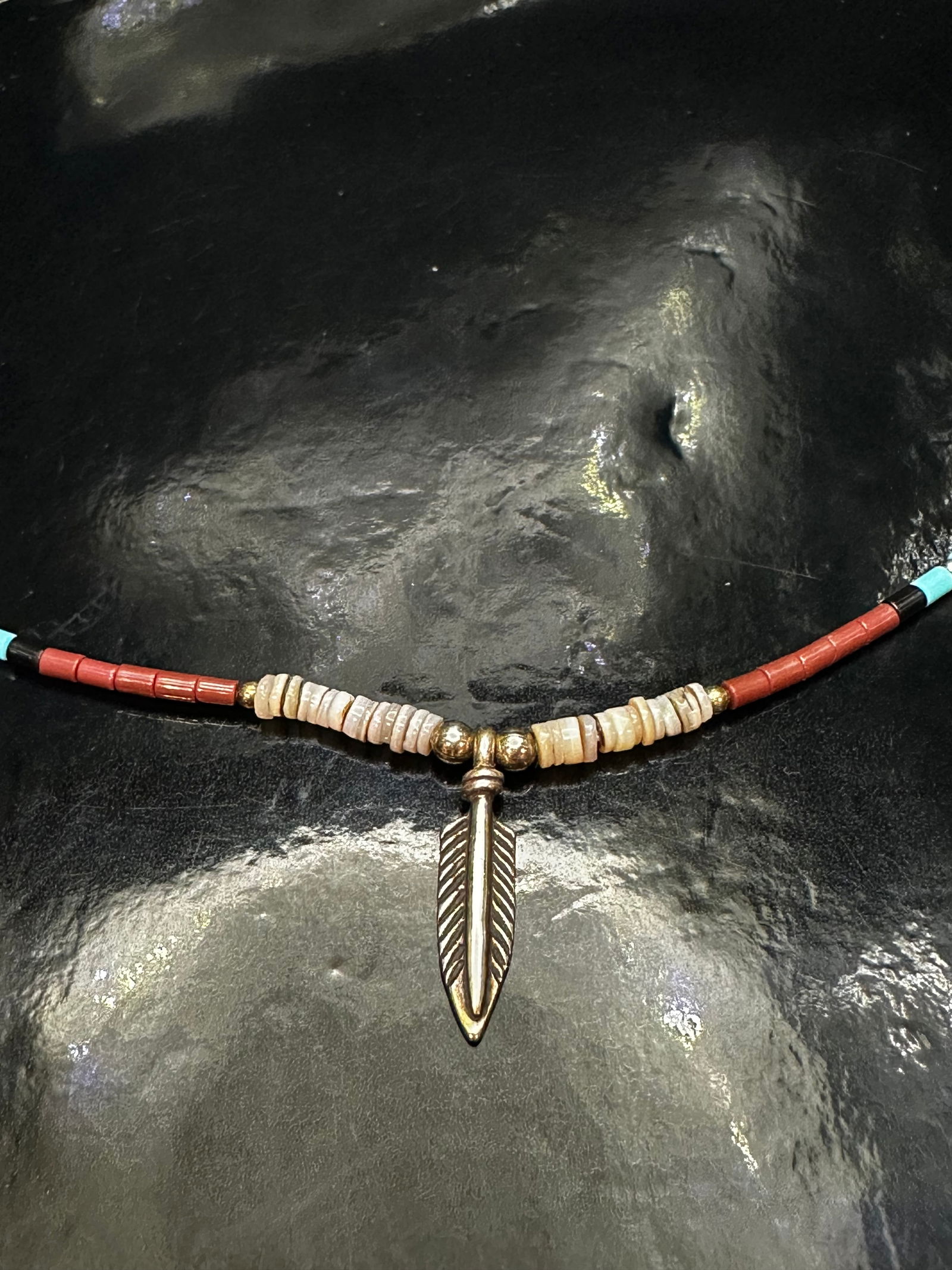 Vintage Sterling Silver Arrow Pendant Heishi Bead Necklace (1 of 10)