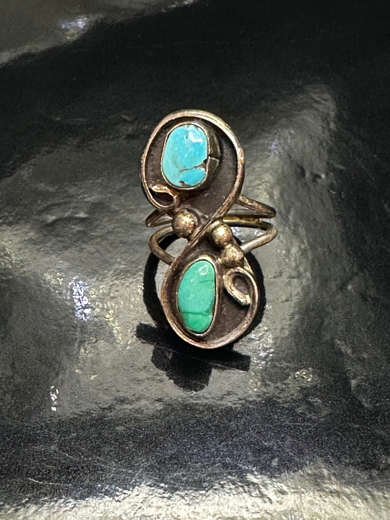 Vintage Navajo Sterling Silver Turquoise & Malachite Ring Signed (1 of 10)