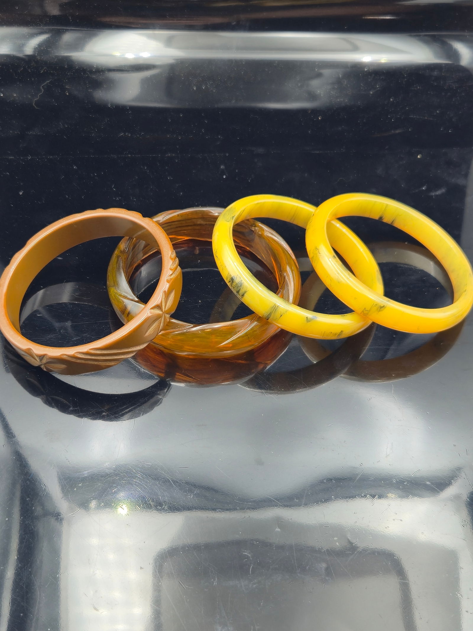 Vintage Bakelite Bangle Lot – Carved, Swirled, and Marbled – Set of 4 (1 of 7)
