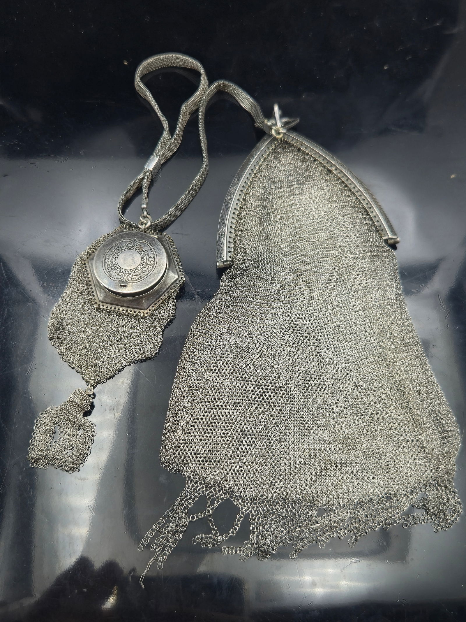 Lot of 2 Vintage Silver-Plated Mesh Purses – Whiting & Davis & Art Deco Style – 75.9g (1 of 11)