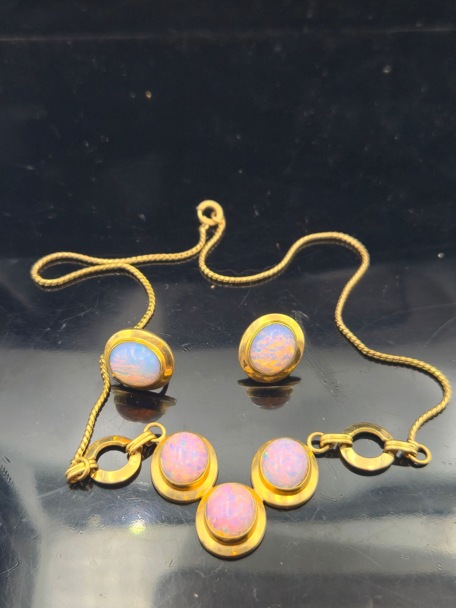 Vintage Krementz 12K Gold-Filled Opal Glass Necklace & Earrings Set – Signed (1 of 10)
