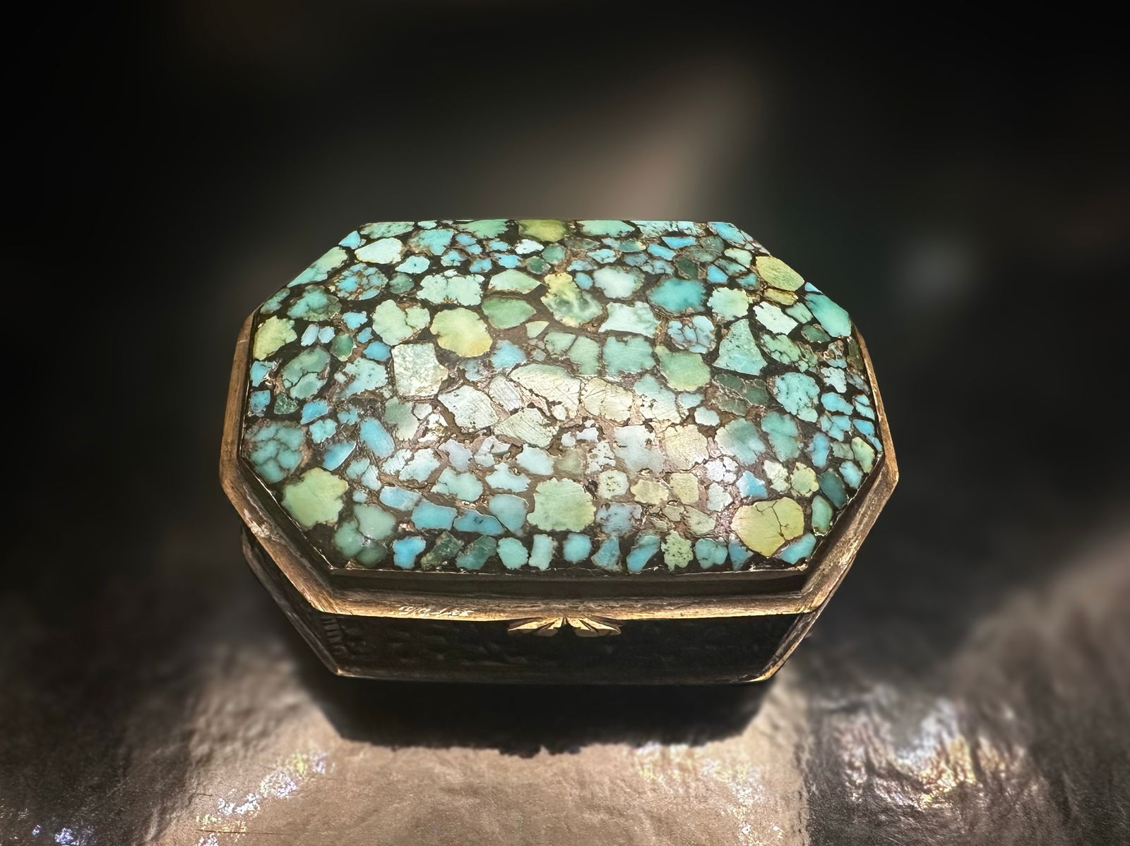 Vintage Persian Silver Filigree Box with Turquoise Mosaic Lid (1 of 10)