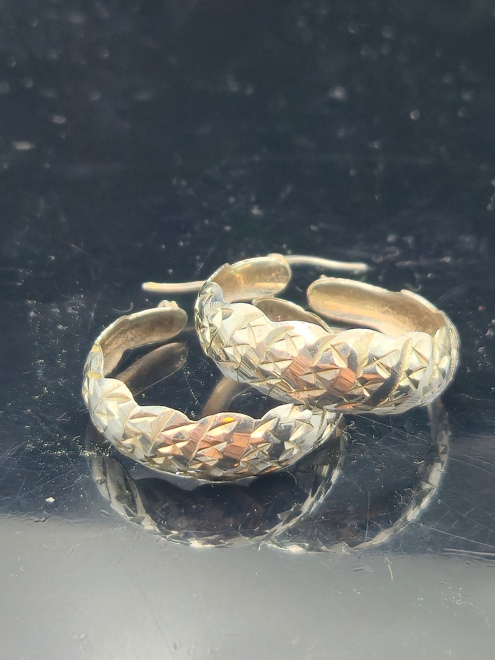 Sterling Silver Textured Hoop Earrings – Stamped 925, Diamond-Cut Finish (1 of 5)