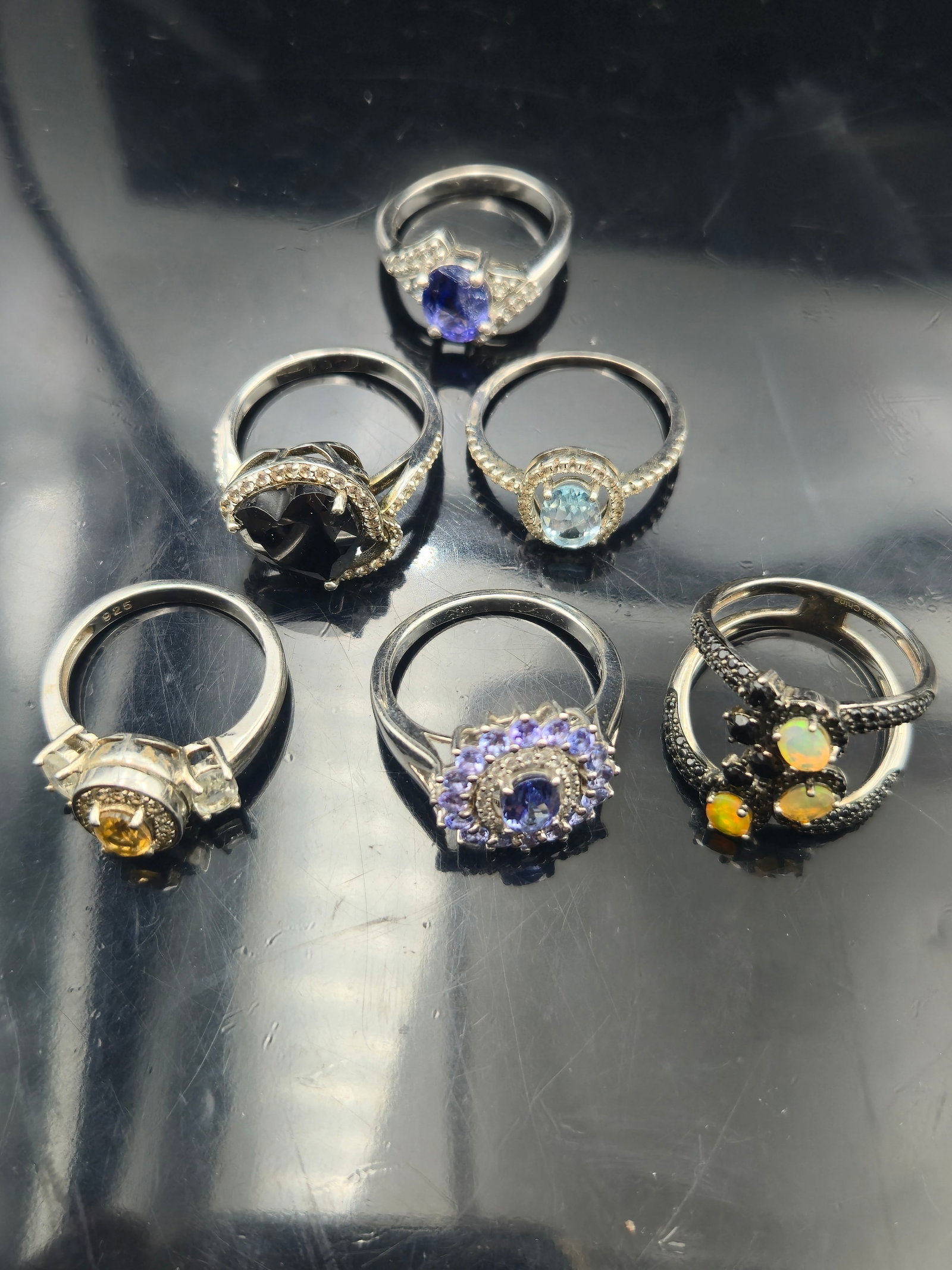 Lot of 5 Sterling Silver Gemstone Rings – 925 Marked – Assorted Stones – 21.4g (1 of 8)
