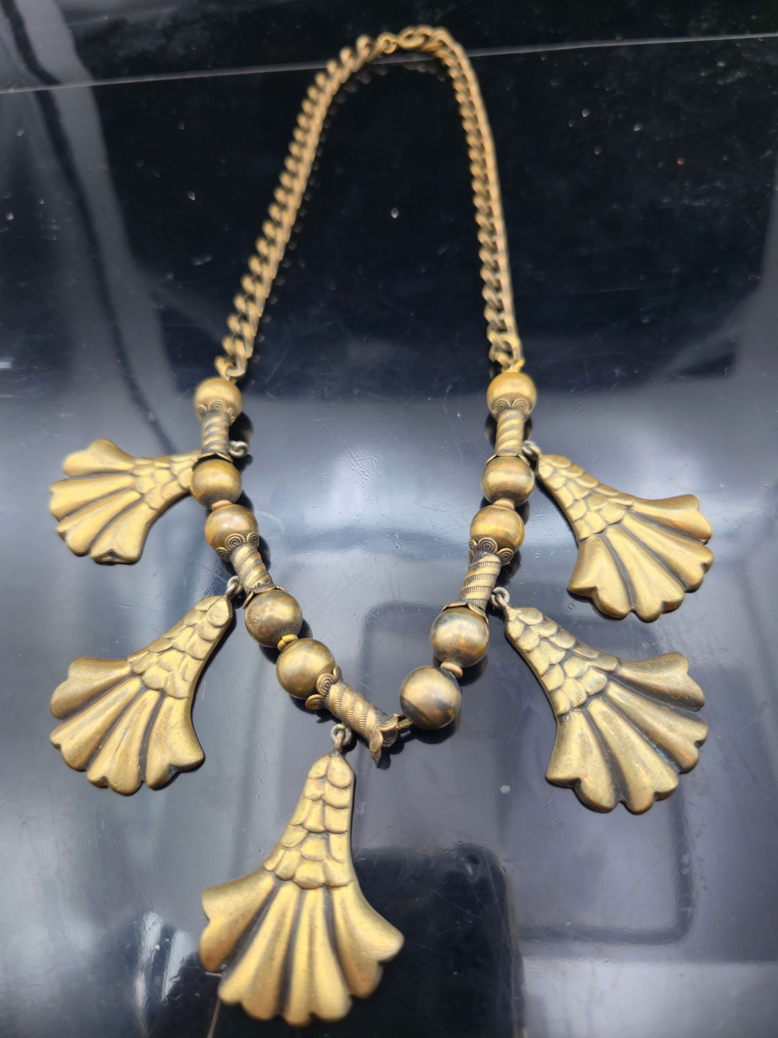 Vintage Joseff of Hollywood Statement Necklace – Gold Matte Finish – Fan Drop Design – Signe (1 of 6)