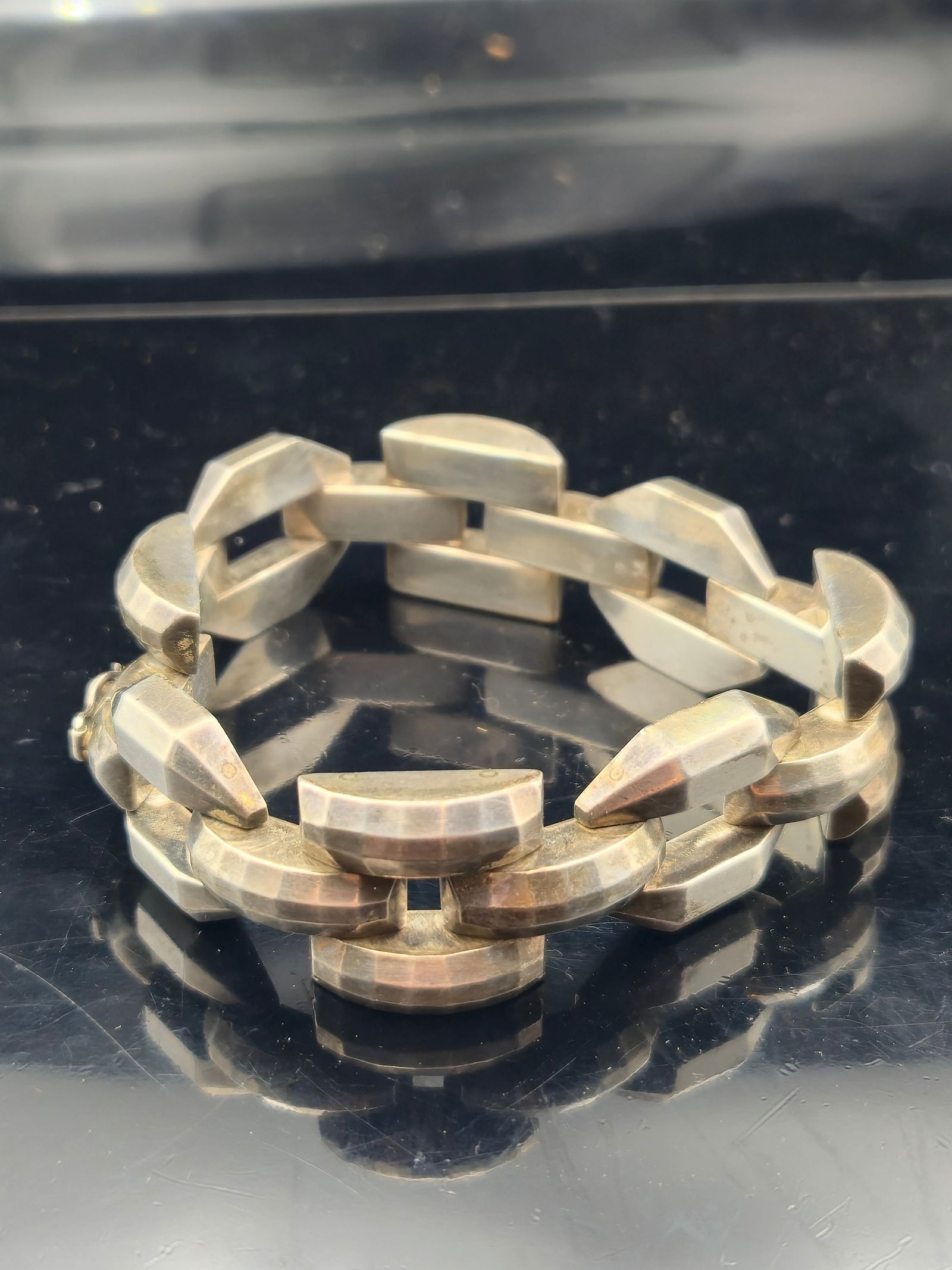 Vintage Italian Sterling Silver 925 Link Bracelet – Faceted Geometric Design – 31.3g – Marked (1 of 6)