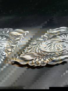 Vintage Navajo Sterling Silver Concho Belt Buckle – Hand-Stamped – 60.3g – 3" Wide: This striking vintage Navajo sterling silver belt buckle features classic hand-stamped and repoussé detailing with a bold sunburst and scalloped floral motif. Crafted entirely of sterling silver and