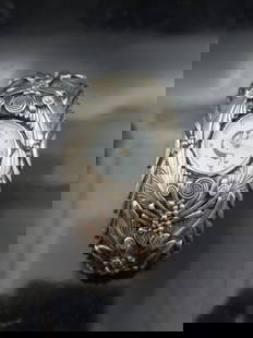 Navajo Sterling Silver Watch Cuff by Albert & Daisy Chee Willeto (ADCW) – 88.9g – Leaf & Berry: This bold and intricately crafted sterling silver Navajo watch cuff is the work of renowned artisans Albert & Daisy Chee Willeto, marked with their “ADCW&rdquo; hallmark. Featuring heavy repoussé,