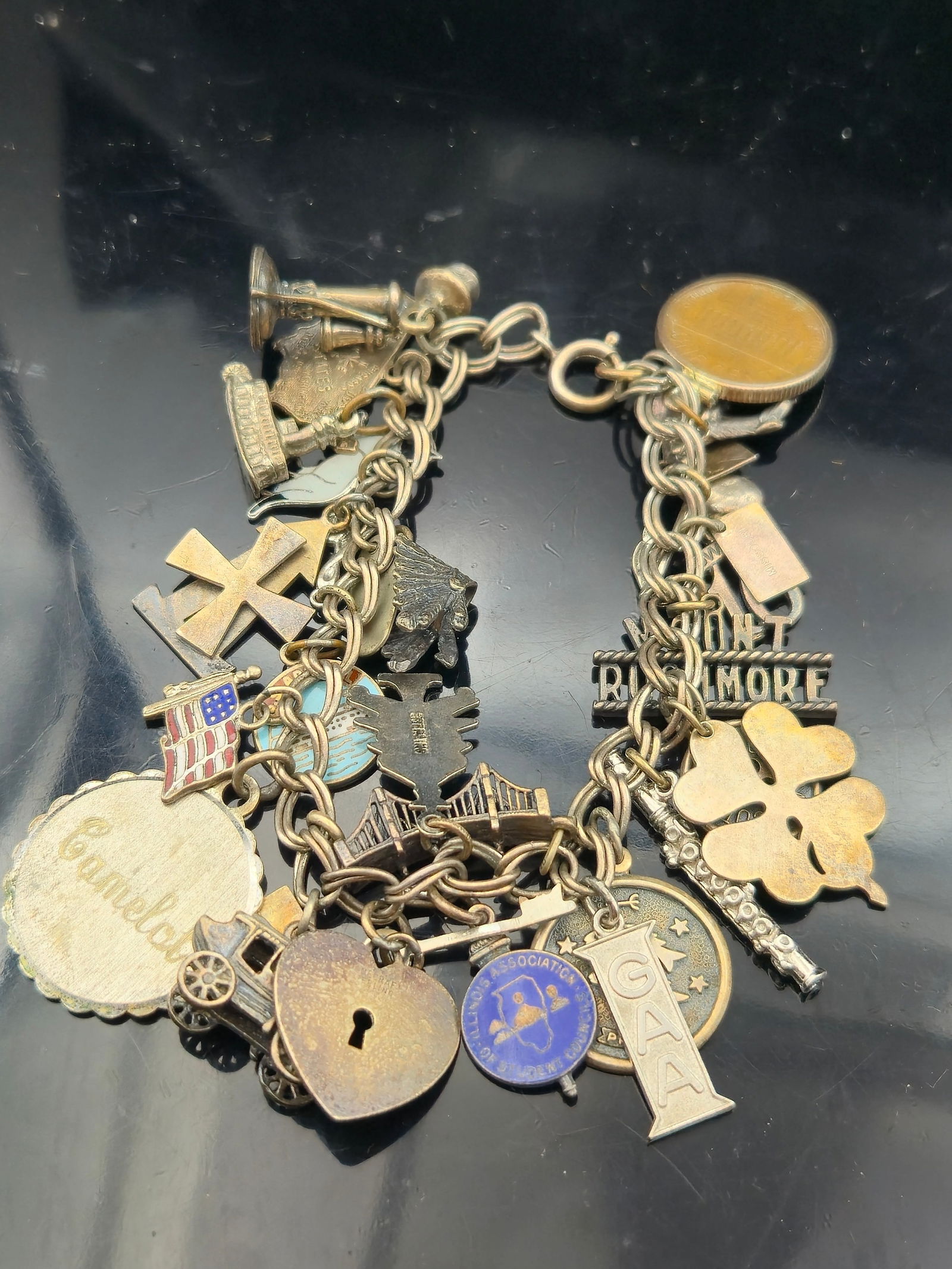 Vintage Sterling Silver Charm Bracelet – 25 All-Sterling Charms – 62.9g – Travel & Souvenir (1 of 10)