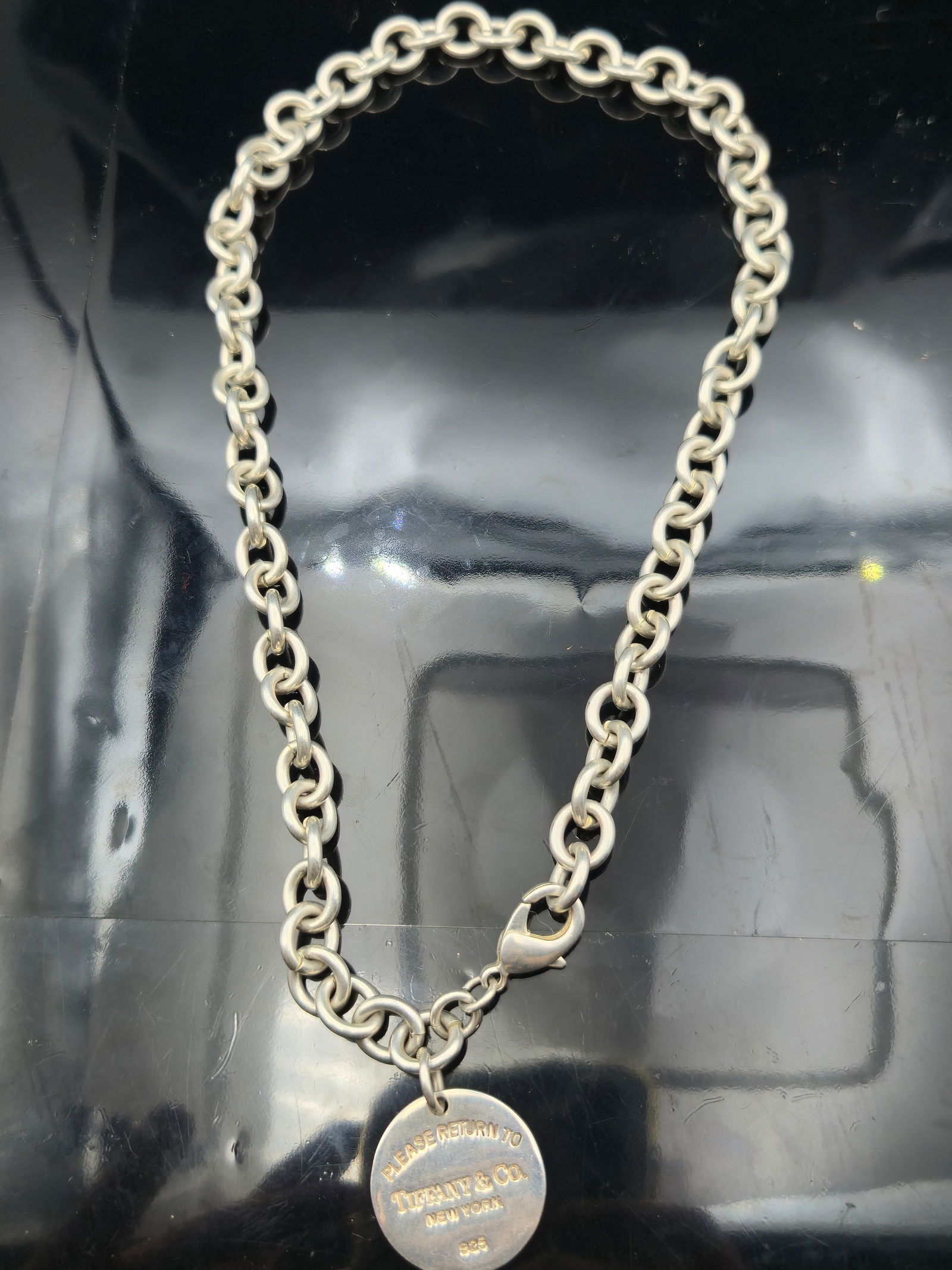 Tiffany & Co. Sterling Silver Round Tag Necklace – 16" – 65.1g – “Please Return To” NY (1 of 6)
