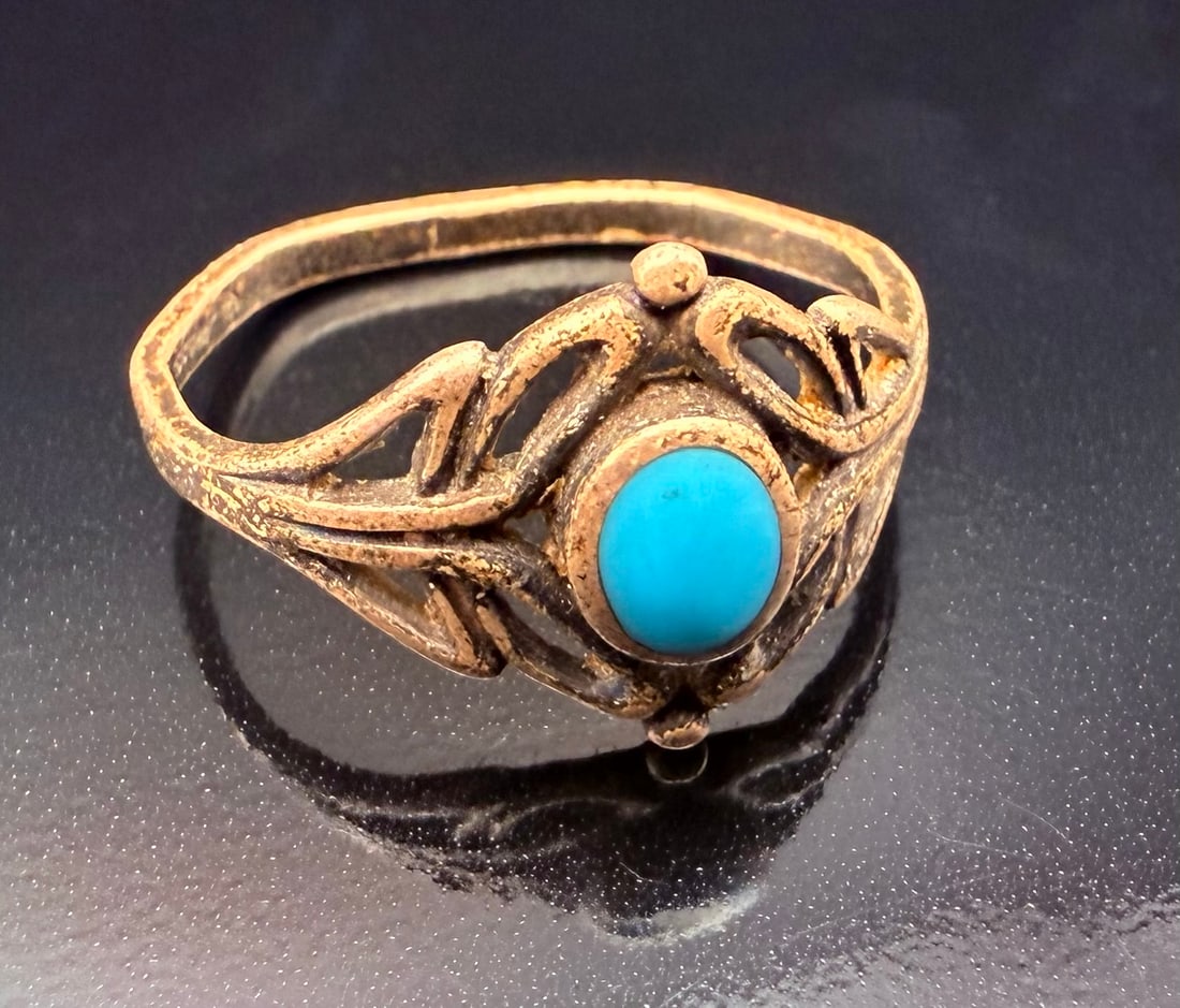 Sterling Silver Taxco Mexico Navajo Turquoise ring size 6.5 (1 of 10)