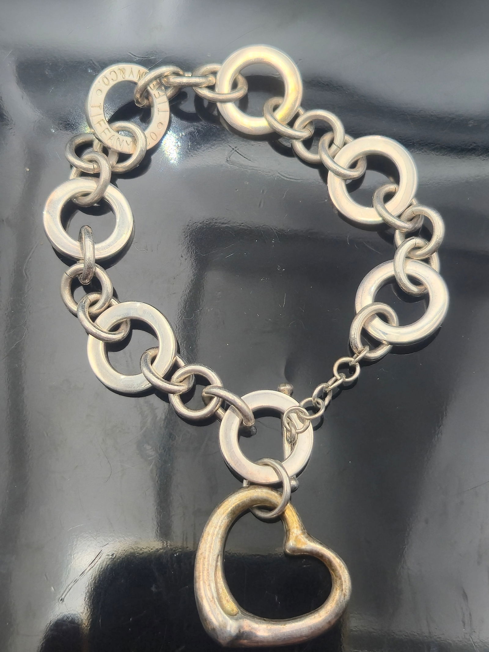 Tiffany & Co. Sterling Silver Open Heart Toggle Bracelet by Elsa Peretti, 27.6g, 8" (1 of 6)