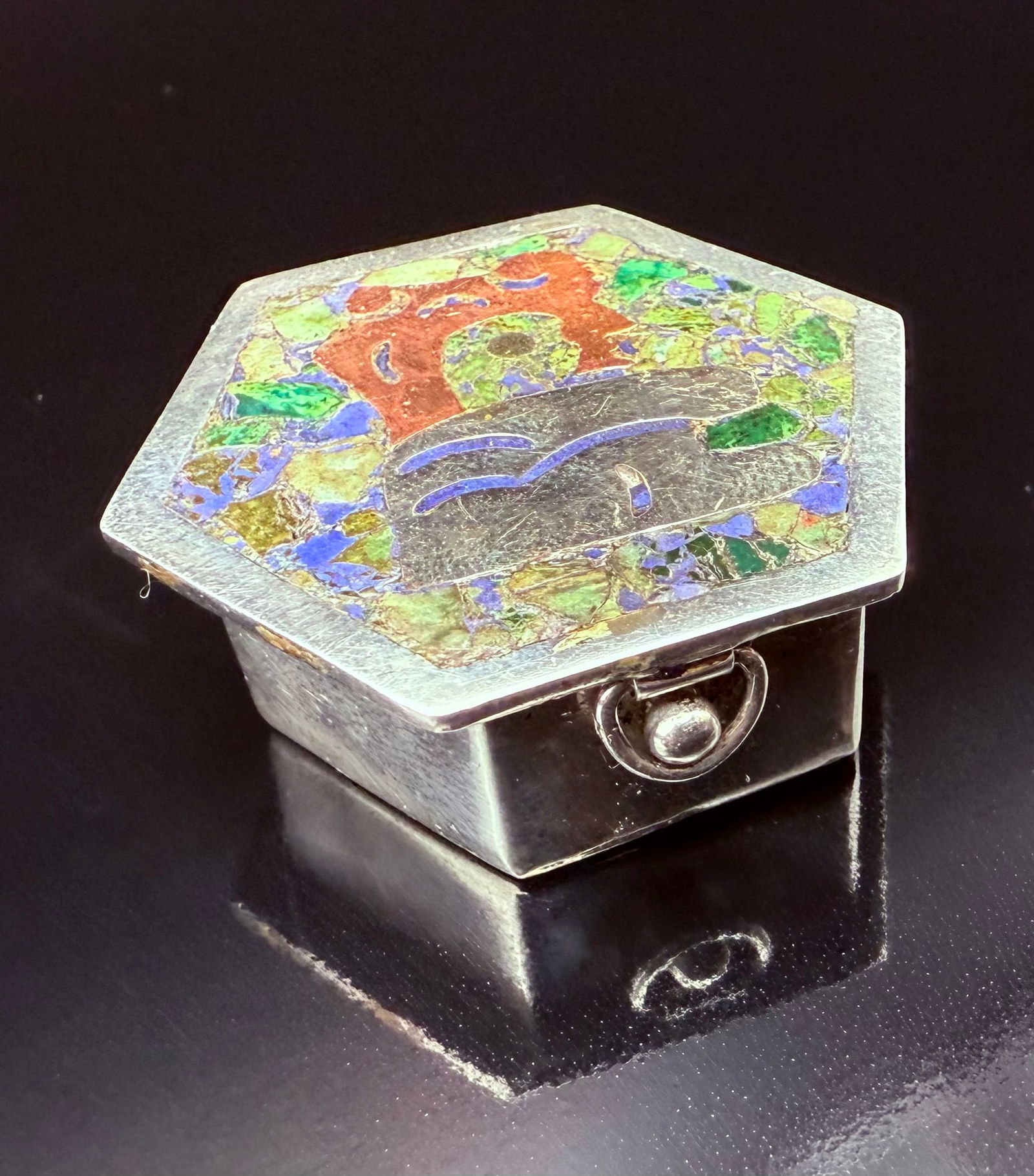 Vintage Taxco Mexico Sterling Silver Cactus and Mexican figure designed Pill box (1 of 12)