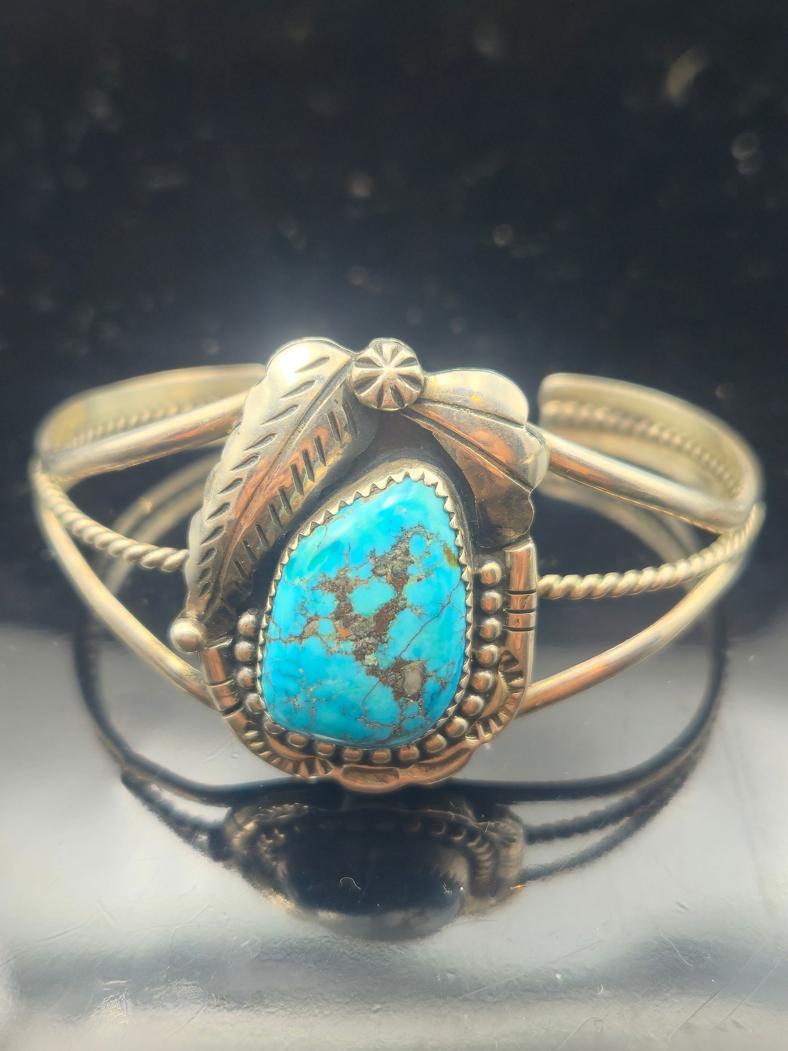 Navajo Sterling Silver & Turquoise Cuff Bracelet by L.P., 20.8g, 58mm (1 of 7)