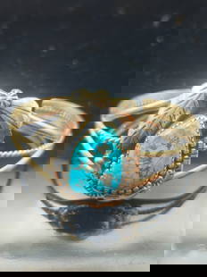 Navajo Sterling Silver & Turquoise Cuff Bracelet by L.P., 20.8g, 58mm: Delicate and well-crafted Navajo sterling silver cuff bracelet featuring a natural turquoise cabochon with rich blue tones and striking black and brown matrix, likely sourced from Pilot Mountain or Ki