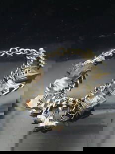 Vintage Sterling Silver Charm Bracelet with 15 Charms – Enamel, Moveable, Danecraft, 45.4g: Delightful mid-century sterling silver charm bracelet featuring 15 unique vintage charms, including enameled and moveable designs. The bracelet is a solid sterling silver link chain with a secure spri