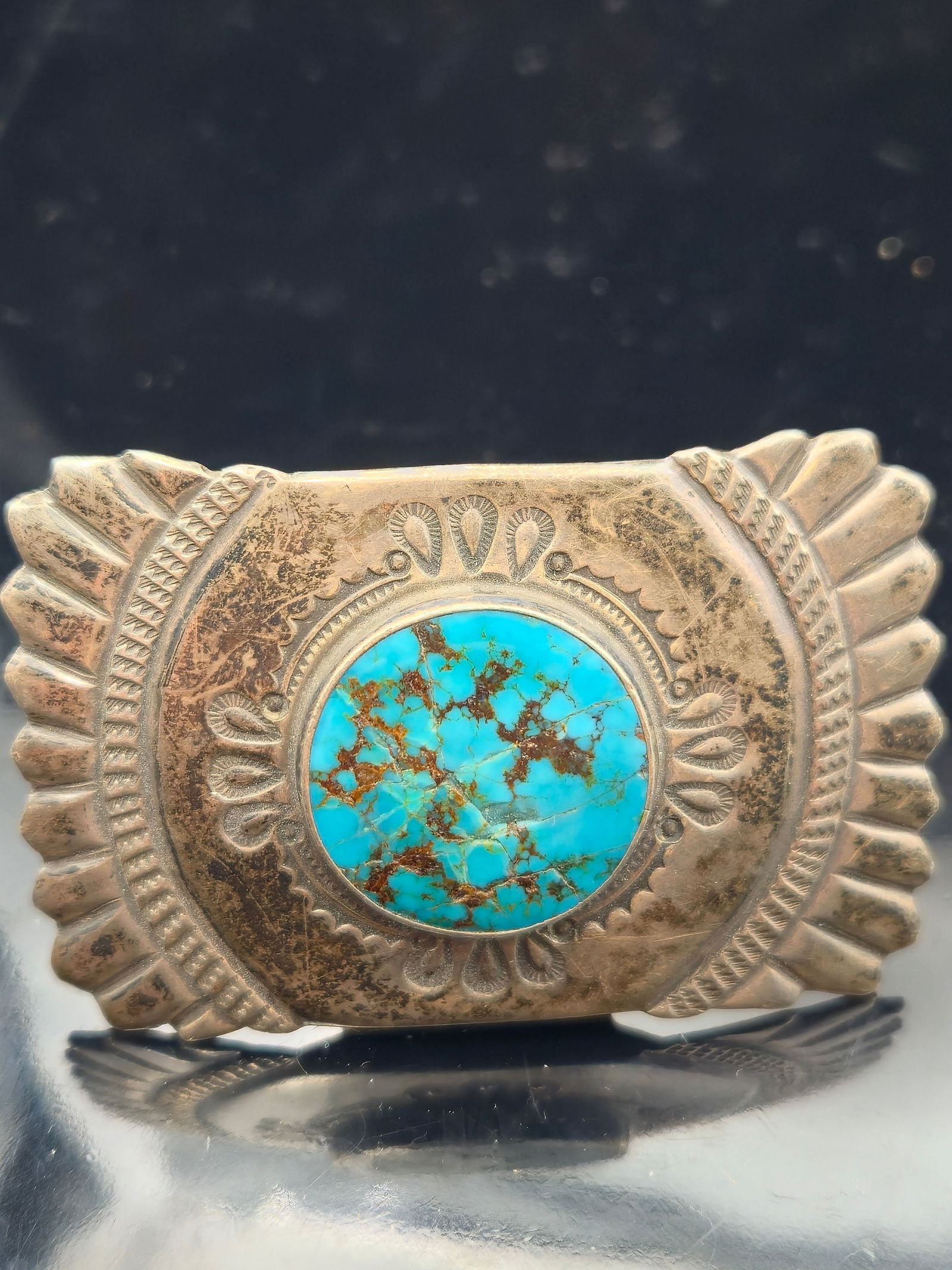 Vintage Sterling Silver Majestic Belt Buckle with Natural Turquoise – 52.8g – Southwestern (1 of 7)