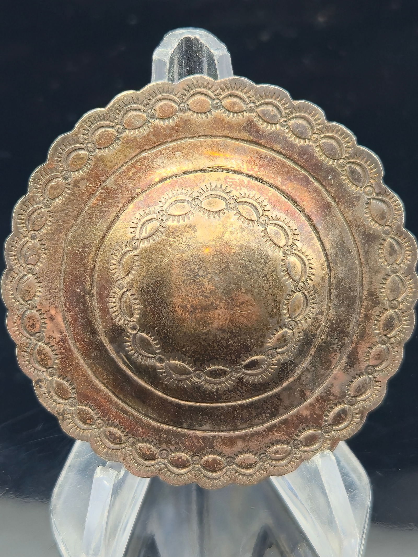 Vintage Sterling Silver Concho Belt Buckle by Yellowhorse – 42.9g – Hand Stamped Navajo Design (1 of 7)