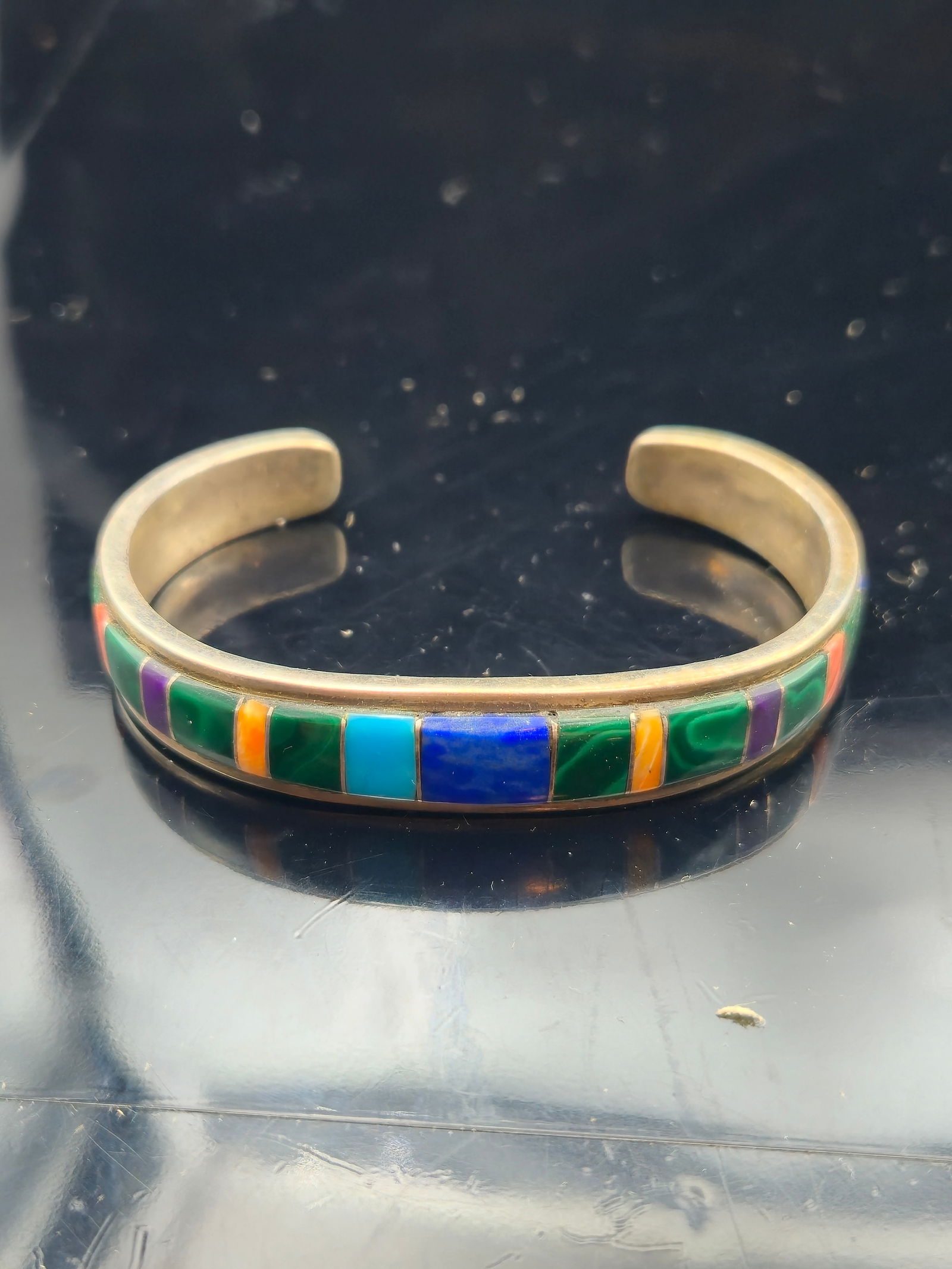 Sterling Silver Southwest Style Inlaid Cuff Bracelet – Multicolor Gemstones – 23.7g – 57.8mm (1 of 7)