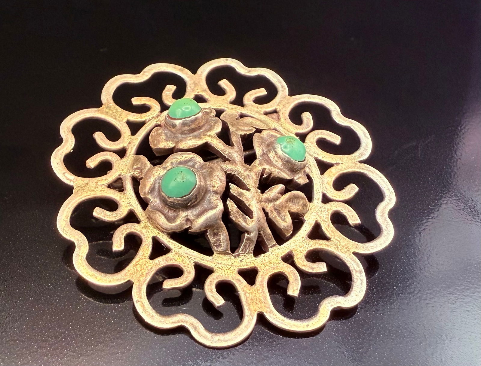 Vintage 1940’s Taxco Mexico Sterling Silver Broach/Pin with Turquoise stones (1 of 10)