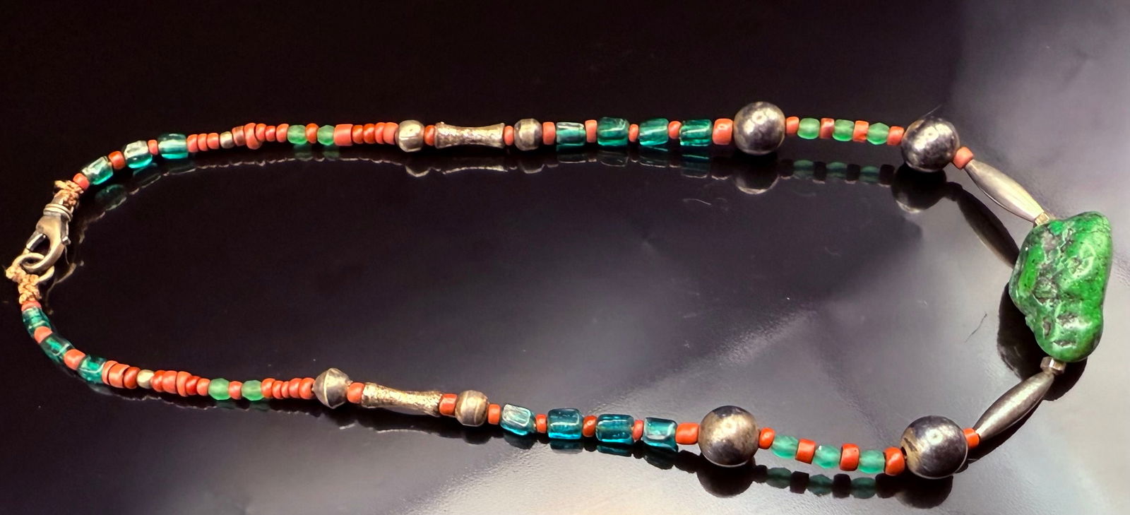 Native American Hand Made Multi colored stone necklace with a Large Solid Turquoise piece (1 of 10)