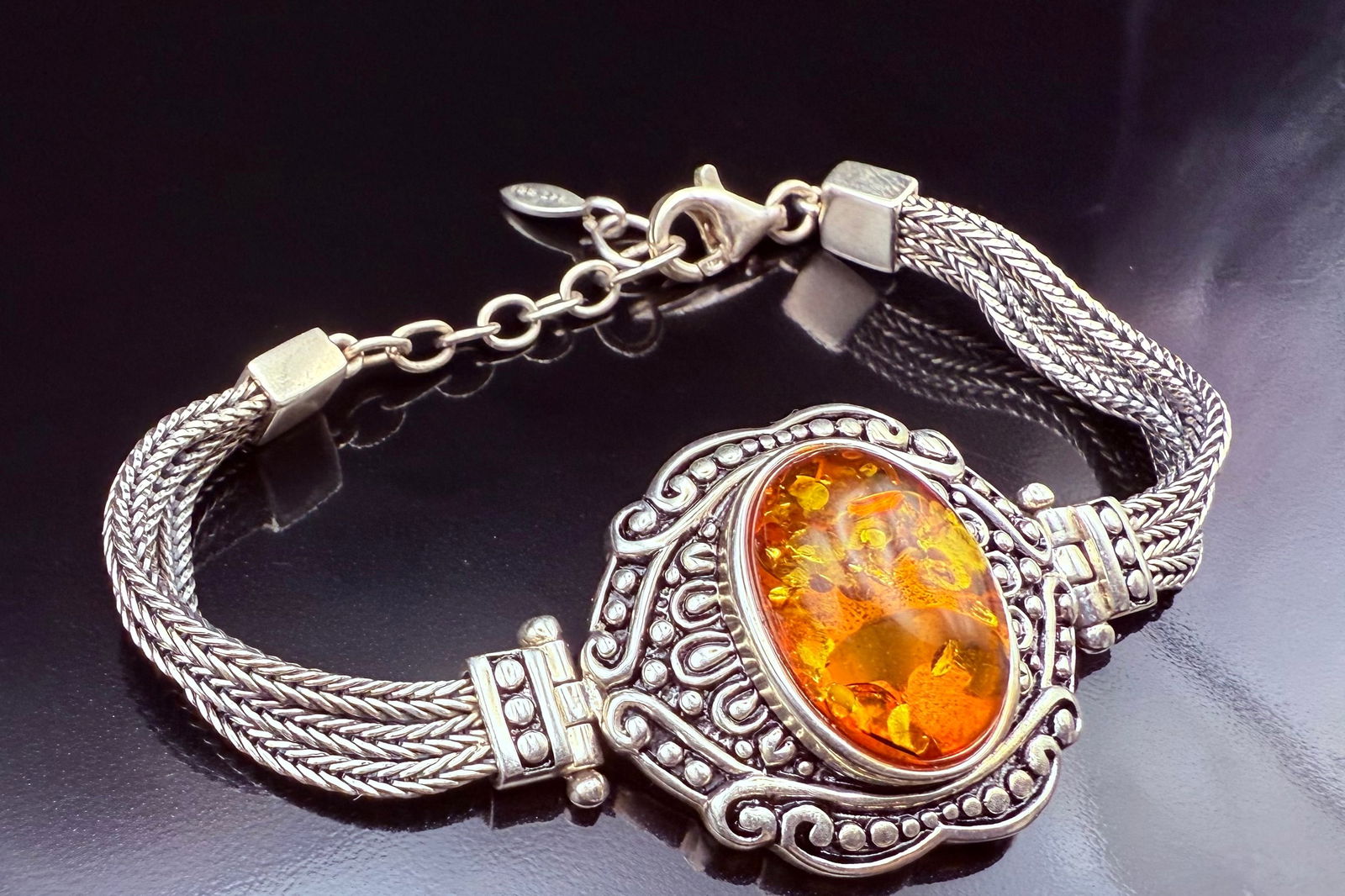 Vintage Sterling Silver BBJ Amber Statement Piece Bracelet (1 of 11)