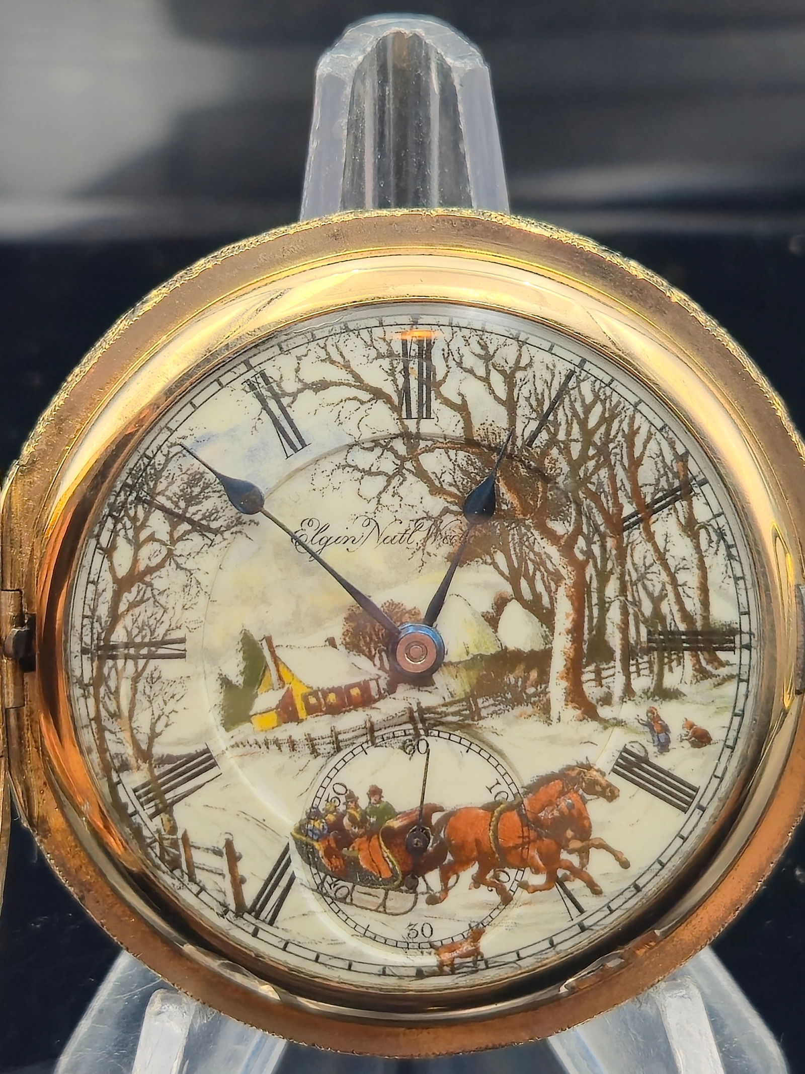 1904 Elgin Grade 249 18s 17-Jewel Pocket Watch – Scenic Sleigh Dial, Gold-Filled Case, Running (1 of 15)