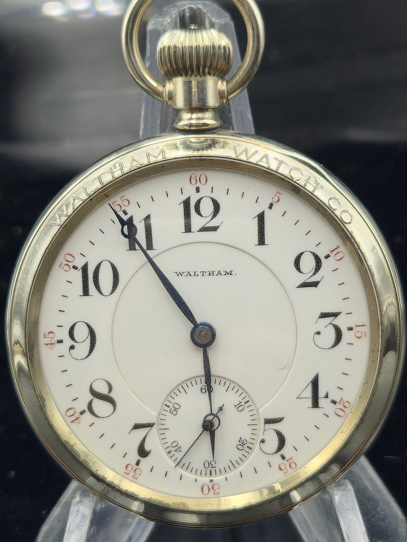 1906 Waltham Crescent St. 21J Pocket Watch in Salesman Display Case – Railroad Grade (1 of 6)