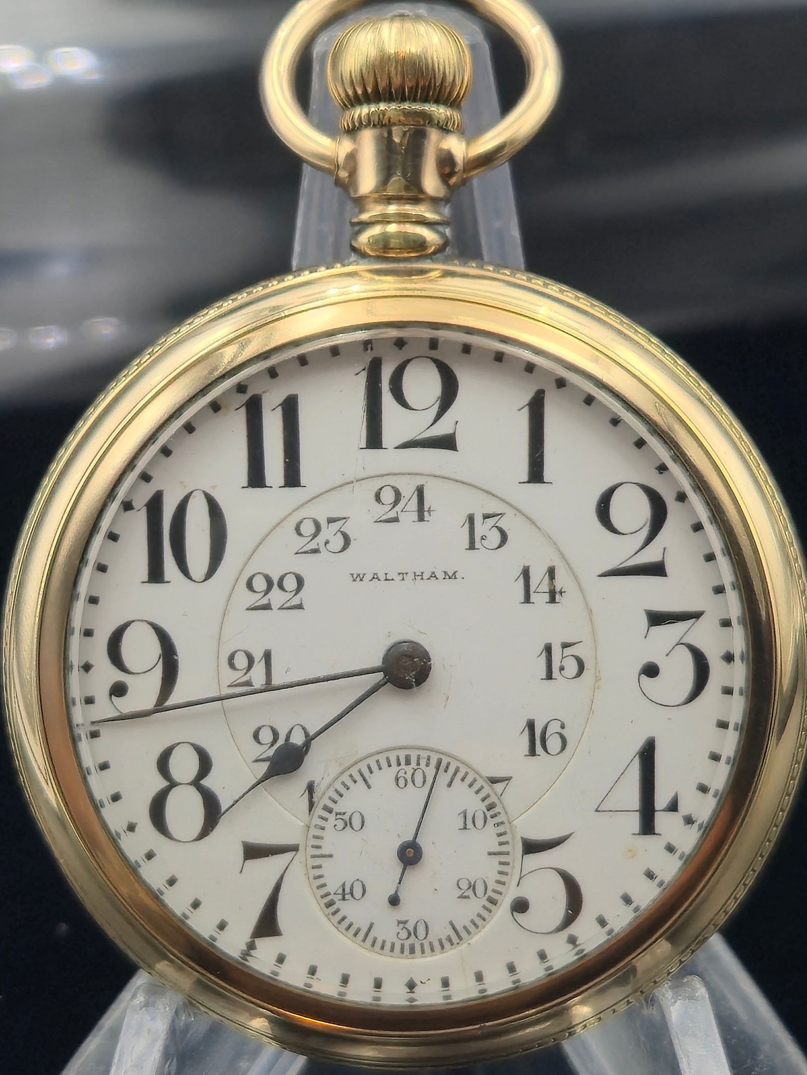 1907 Waltham Crescent St. Pocket Watch – 16s 21J – Adjusted to 5 Positions – Breguet: This is a fine example of a Waltham Grade Crescent St. pocket watch, made in 1907, built to exacting railroad standards of the time. It features a 21-jewel movement, lever-set, and adjusted to 5 posit