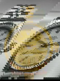 1986 Rolex Datejust Ref. 69000A – Cal. 2135, 18K Gold & Steel Jubilee Bracelet, Boxed: Vintage 1986 Rolex Oyster Perpetual Datejust ladies wristwatch, reference 69000A, featuring a classic stainless steel case with 18K yellow gold fluted bezel and original 18K yellow gold and stainless