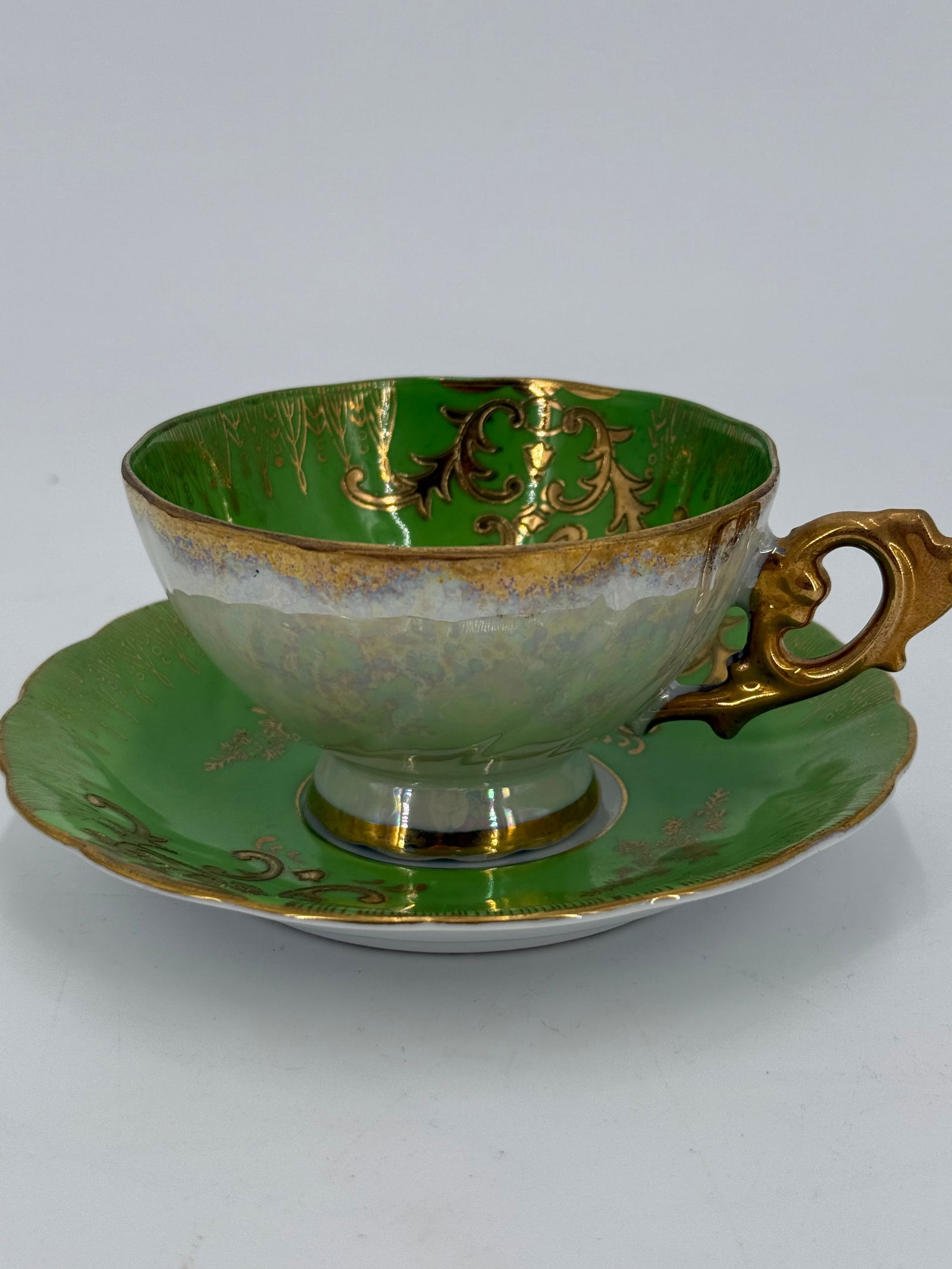 Coalport Green Gold Birds Floral Vintage: Vintage collingwood English green tea cup and saucer