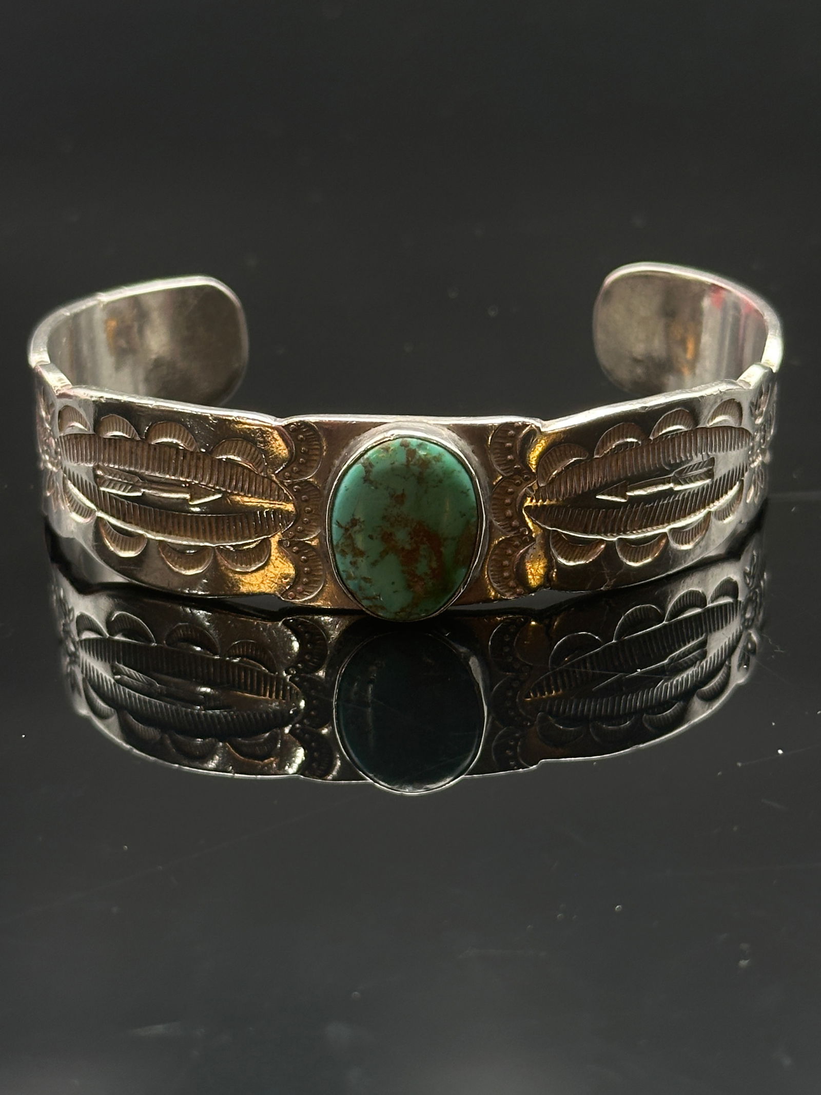 Vintage Navajo Native Turquoise Stampwork Sterling Silver Cuff Bracelet (1 of 9)
