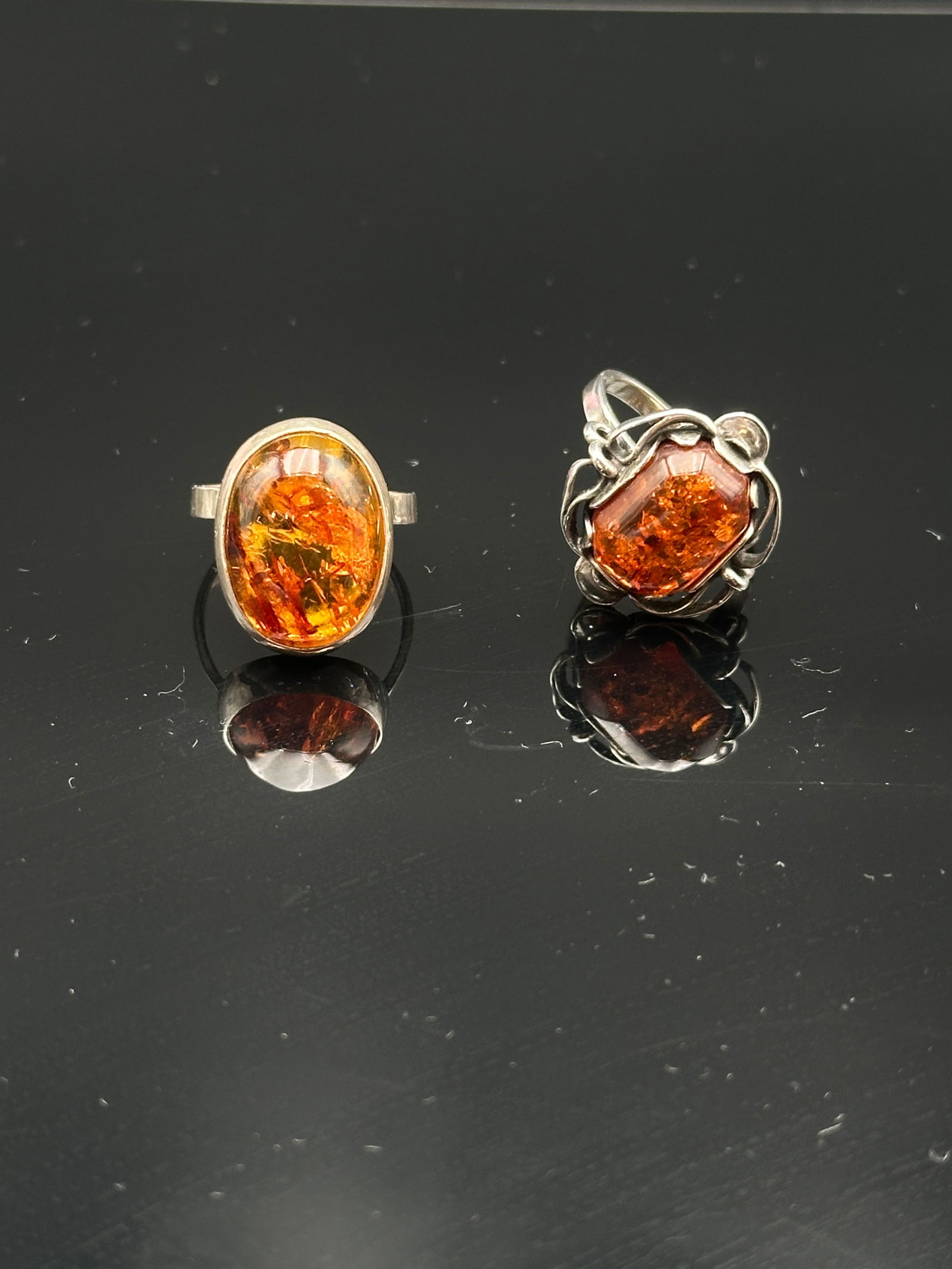 Lot of 2pc Vintage Sterling Silver & Genuine Amber Ring (1 of 7)