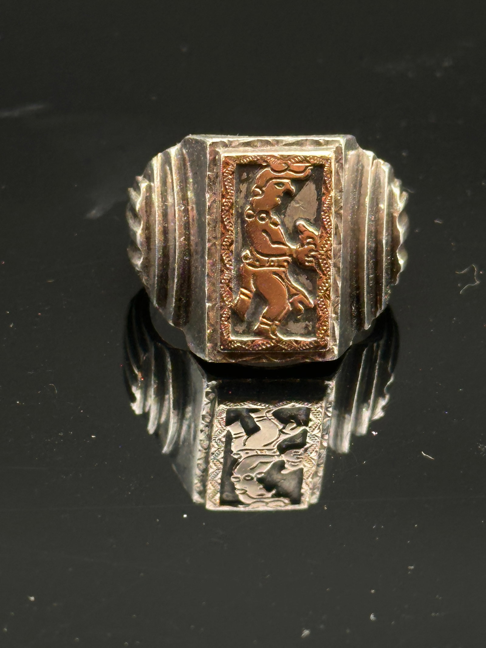 Vintage Mexican Sterling Silver and Copper Mayan Warrior Ring (1 of 7)