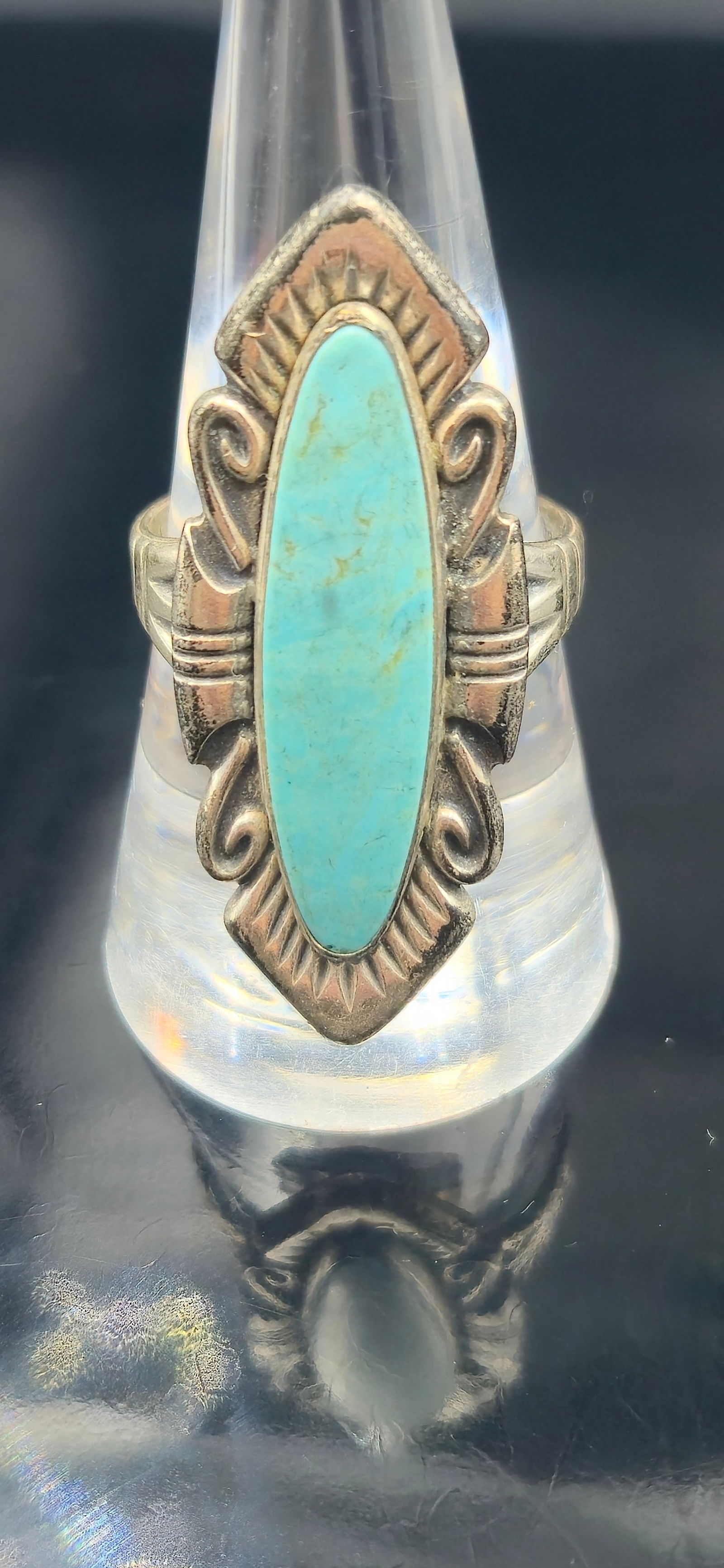 Fred Harvey Era Navajo Sterling Silver Turquoise Ring – Sz 9, 9.5g (1 of 7)
