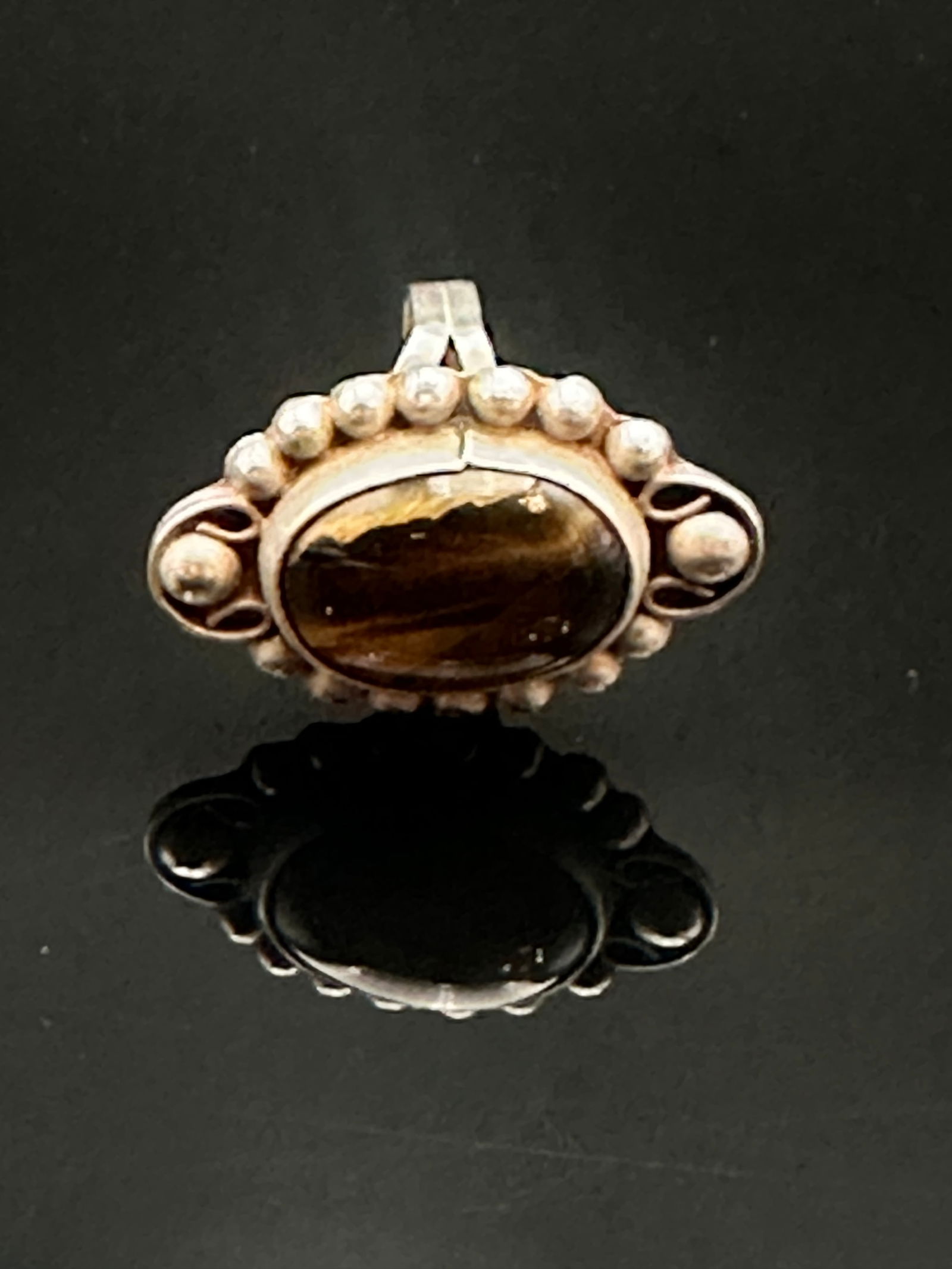 Vintage Sterling Silver Ring with Tiger’s Eye Cabochon – Boho Southwestern Style (1 of 8)