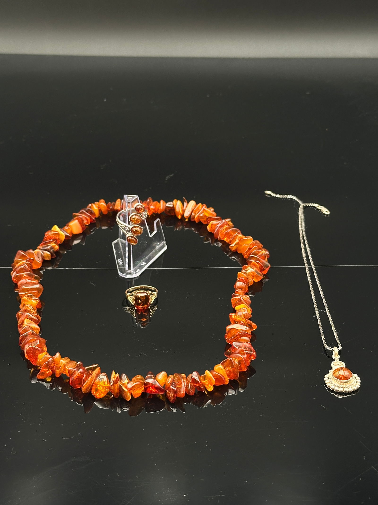 Amber Jewelry Set – Necklace, Sterling Silver Pendant, and Two Rings (1 of 10)