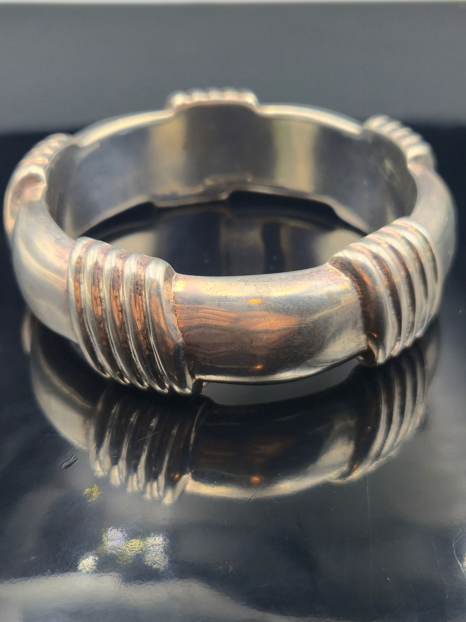 Sterling Silver Ridged Solid Bangle Bracelet (1 of 6)