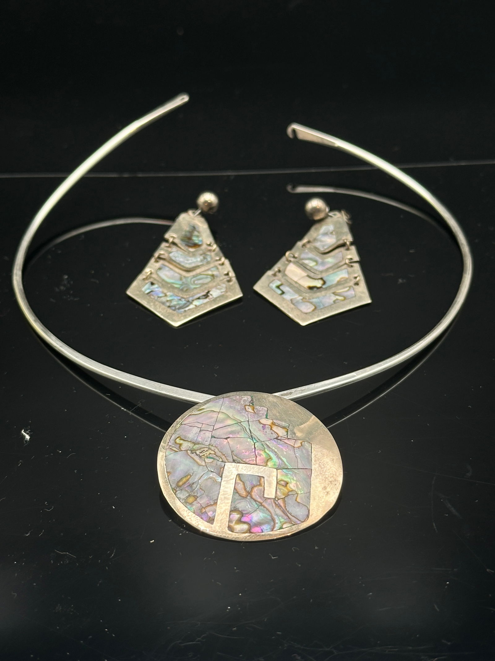 Vintage Mexican Sterling Silver & Abalone Set – Necklace & Earrings (1 of 7)