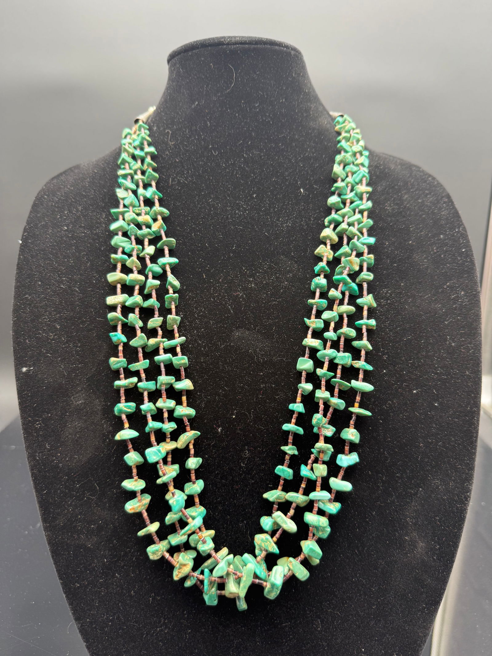 Santo Domingo 3 Strand Turquoise Necklace Shell Heishi Sterling Silver (1 of 8)