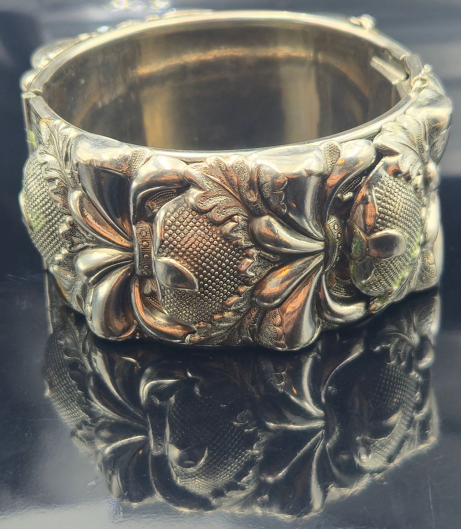 Vargas Silver-Plated Floral Hinged Bangle Bracelet, 56.3mm (1 of 5)