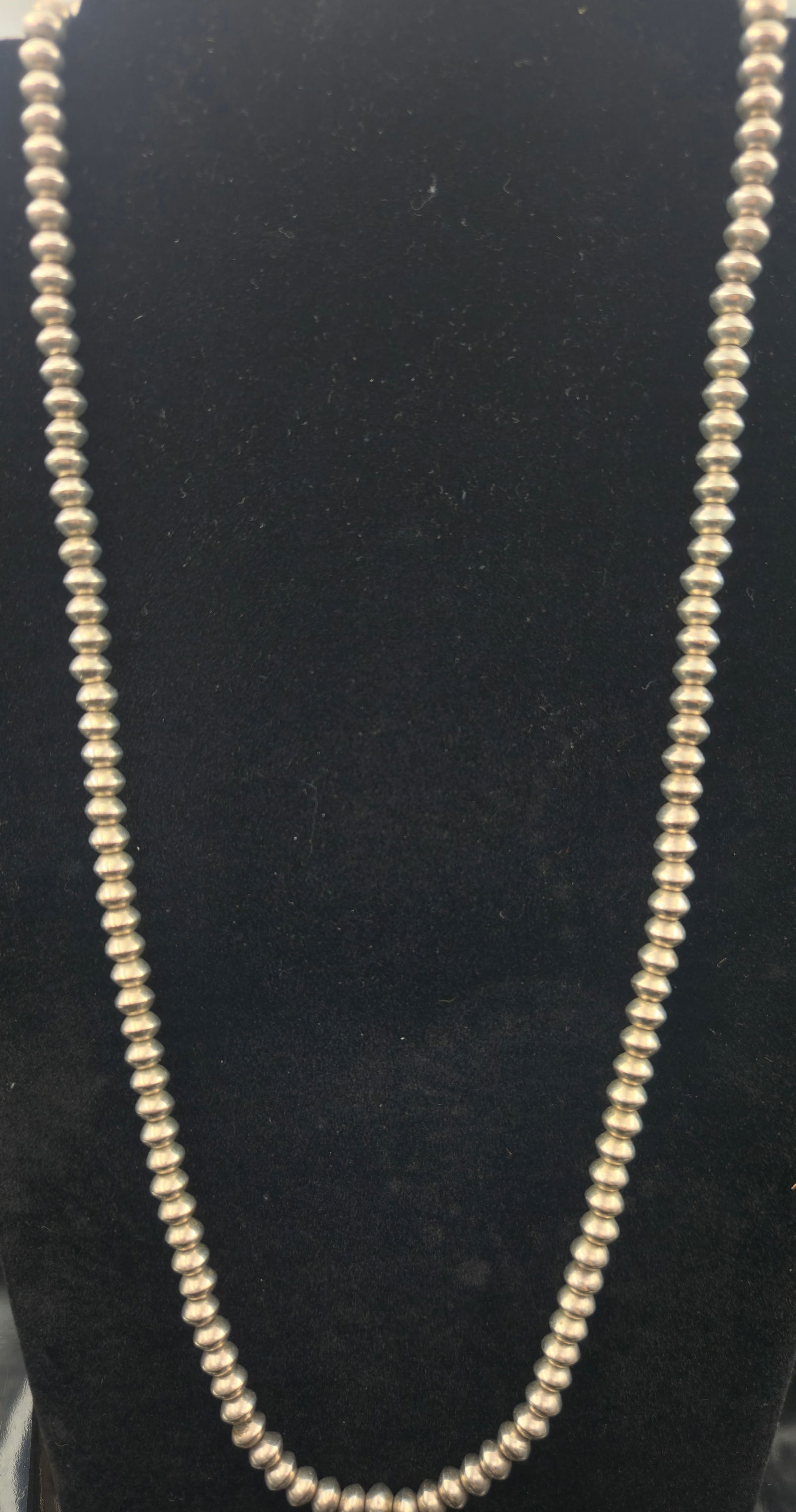 Vintage Navajo Sterling Silver Bench Bead Necklace, 52.8g, 24 in. (1 of 7)
