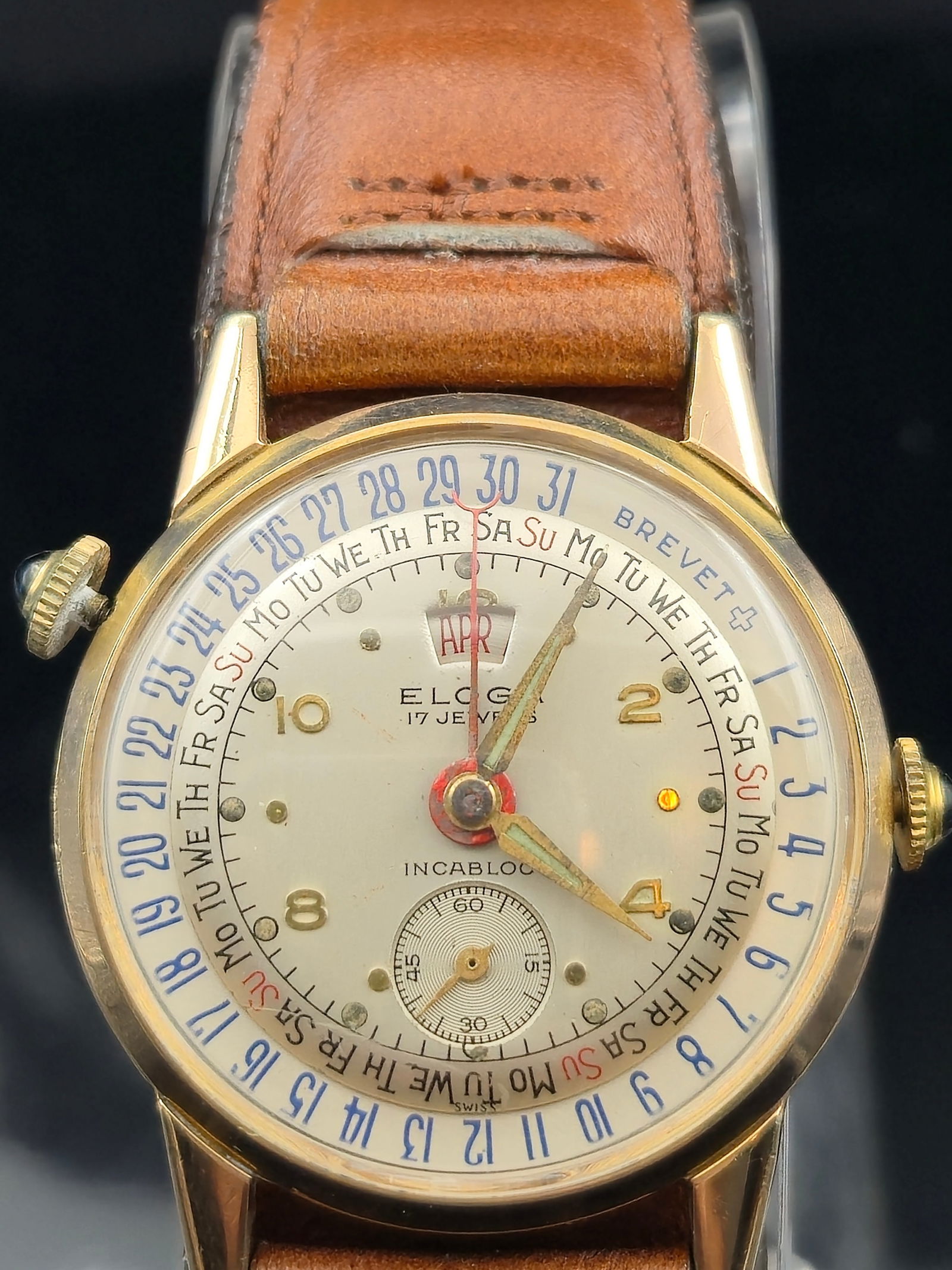 1950s Eloga 17J Triple Calendar Gold-Filled Wristwatch 33.6mm (1 of 8)