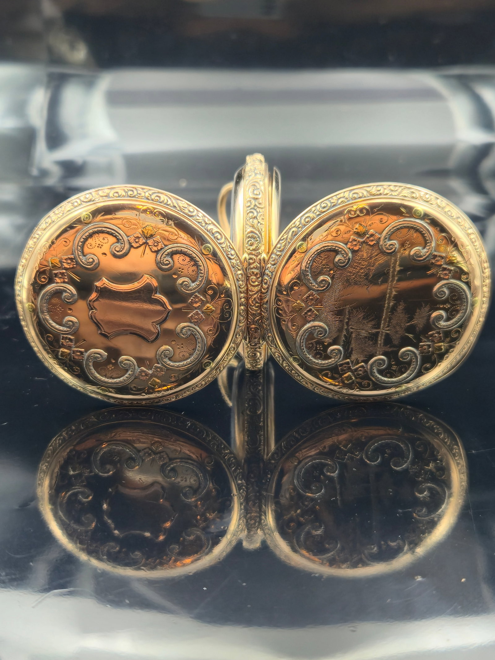 1892–1896 Waltham Royal 15J 16s Hunting 14K GF Karat Gold Inlay Pocket Watch (1 of 13)