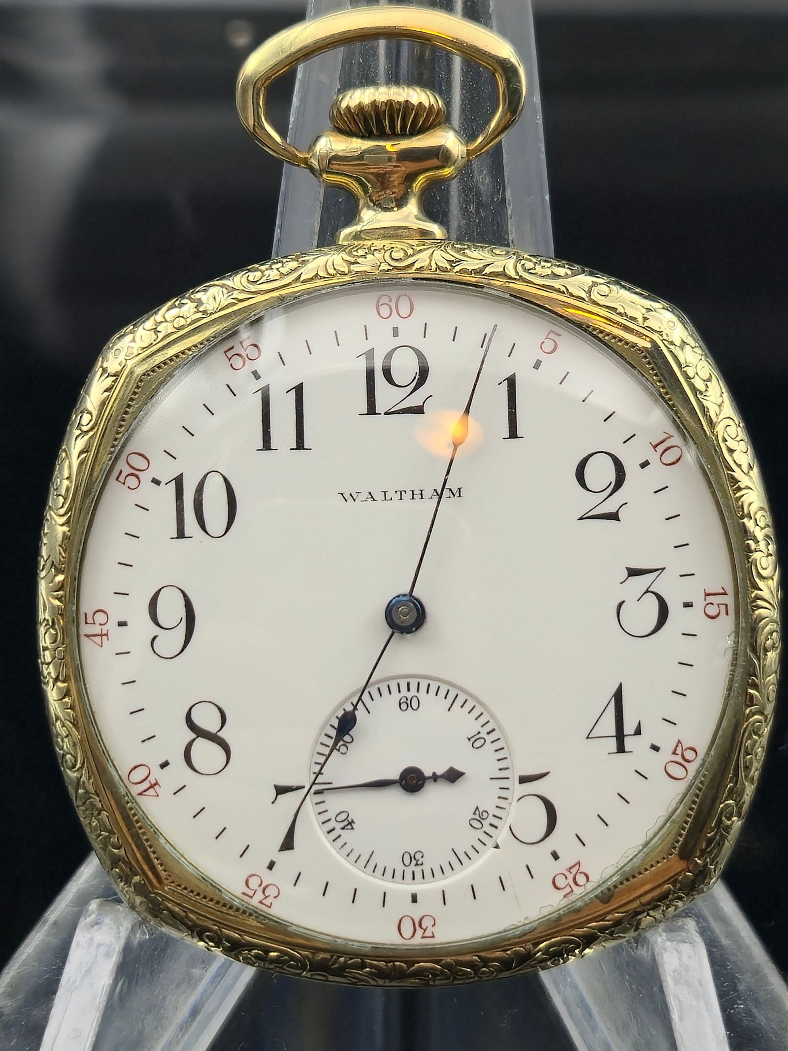 1908 Waltham Grade 225 12s 17J Pendant Set Pocket Watch – 14K GF Engraved Case (1 of 8)