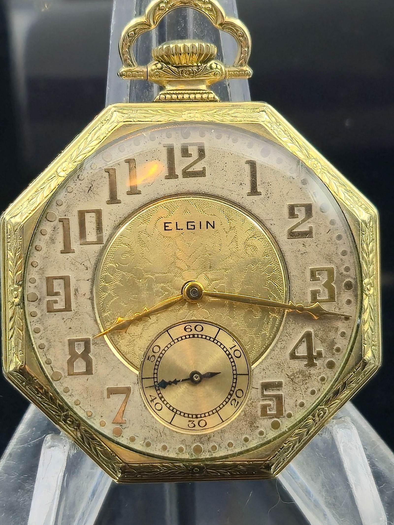 1927 Elgin 15J Octagon Pocket Watch, 14K GF Star Case, Engraved Back, Runs (1 of 9)