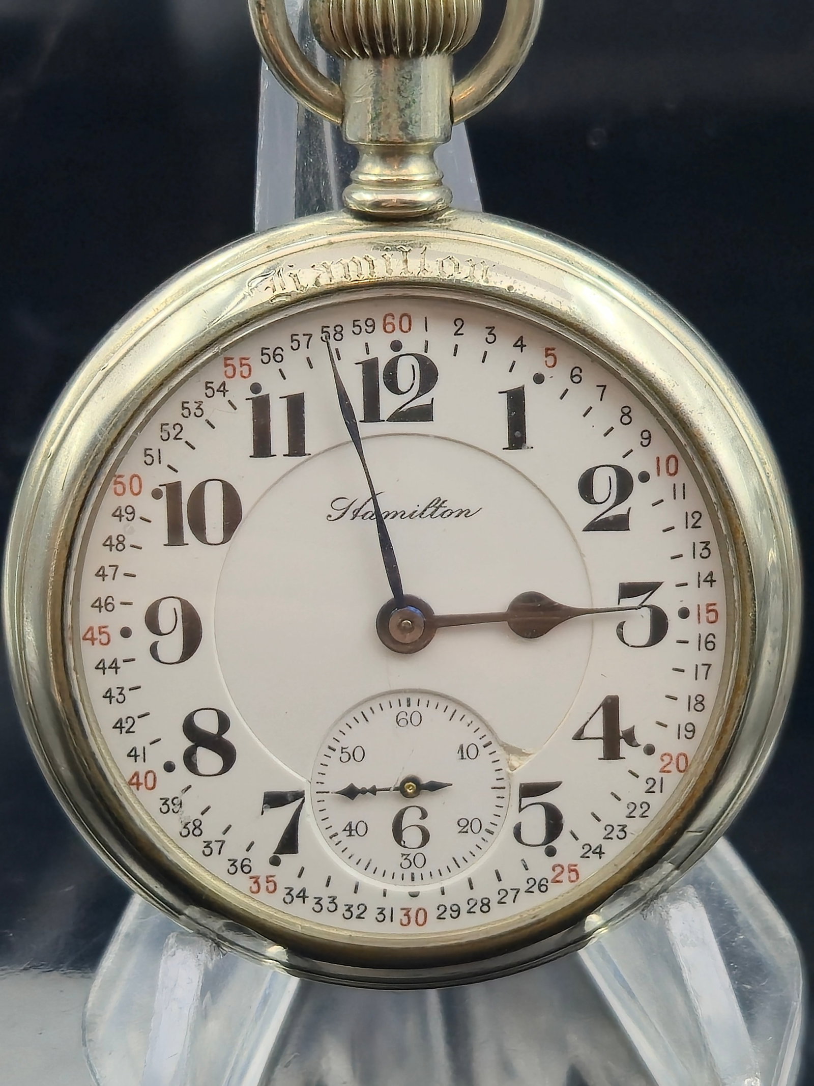 1919 Hamilton 972 17J RR Pocket Watch, Montgomery Dial, Salesman Display Case (1 of 5)