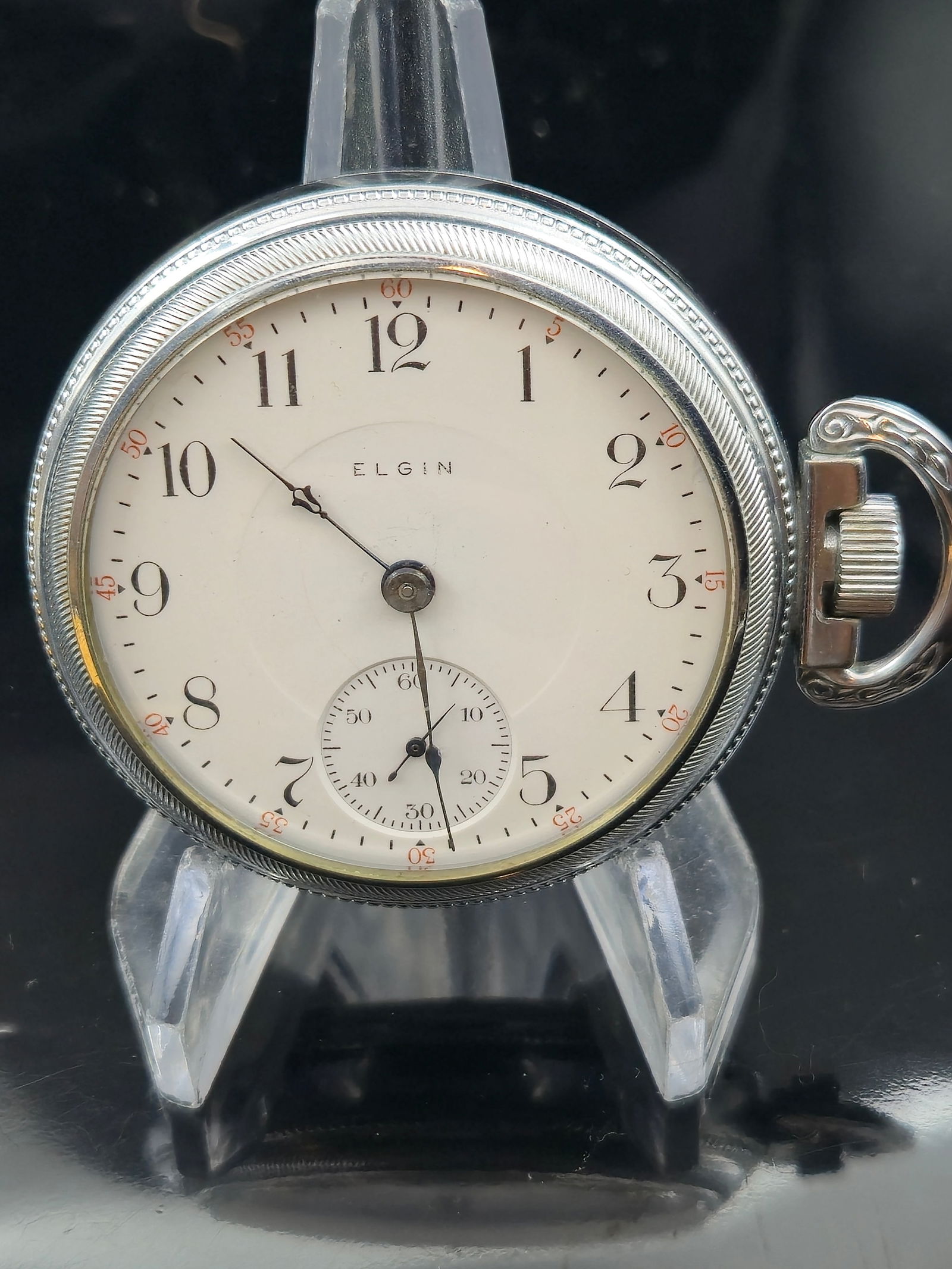 1898 Elgin Grade 96 18s 7j Open-Face Pocket Watch, Plain Nickel Case, Arabic Dial (1 of 5)