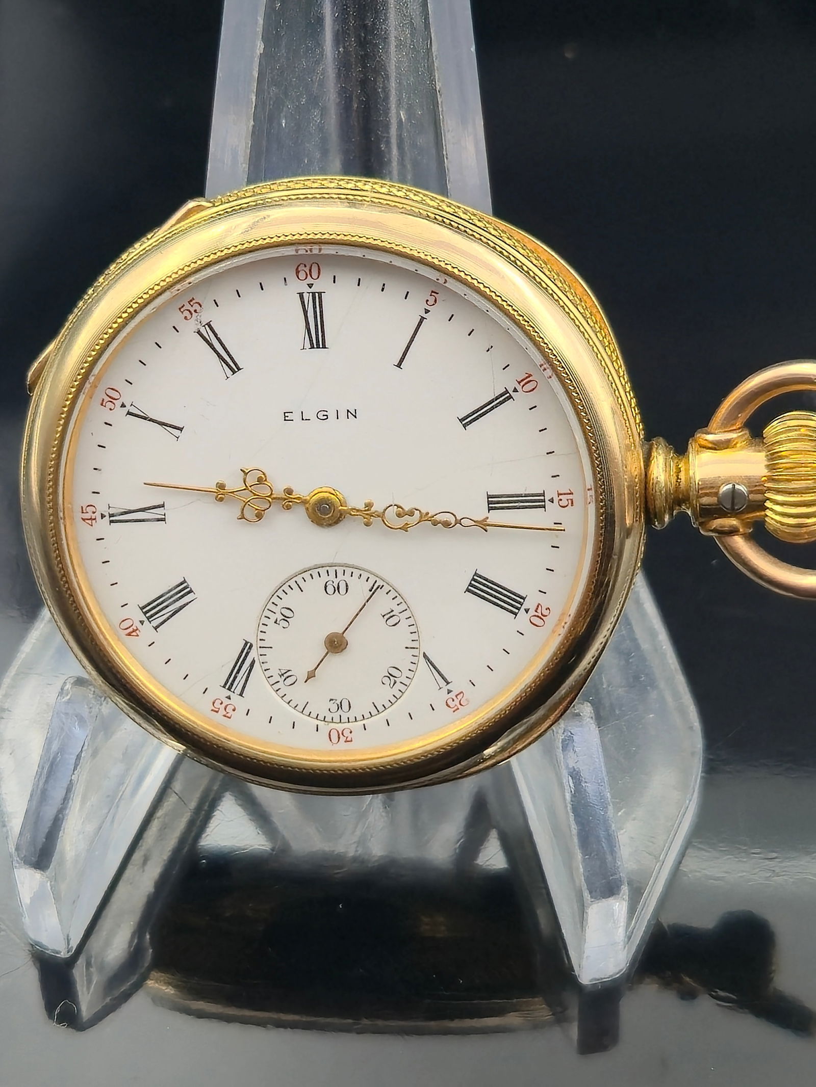 1890 Elgin Grade 67 6s 15j Open-Face Sidewinder in Fancy Gold-Filled Case – Running (1 of 7)