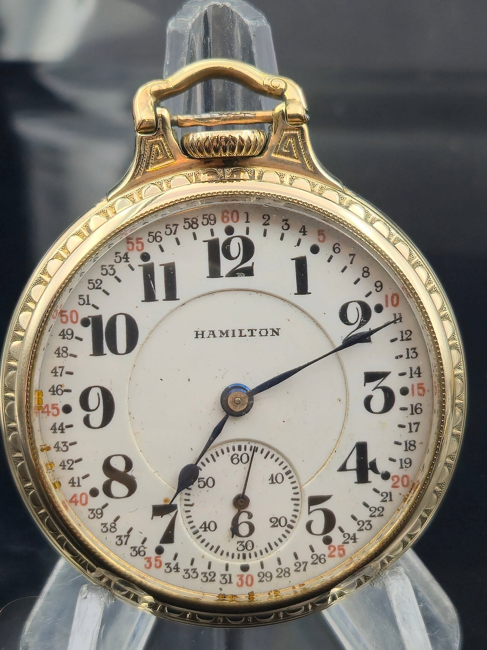 1926 Hamilton 992 16s 21j Railroad Grade 5 Positions 10K GF Wadsworth Open-Face Pocket Watch – (1 of 8)